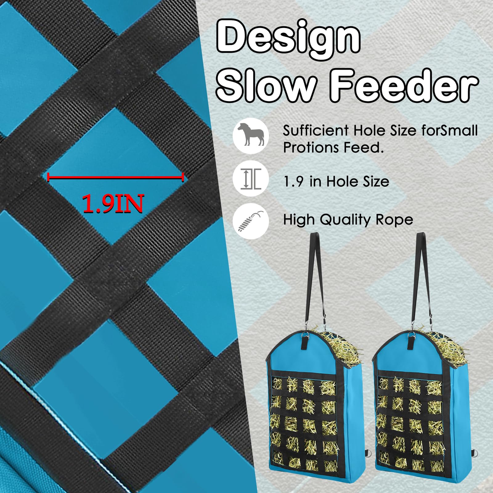 HDYEGY 2 Pack Hay Bag for Horse,Heavy Duty 1200D Oxford Slow Feeder Hay Bag with Front Hay Nets Design Horse Feeding Bag with La