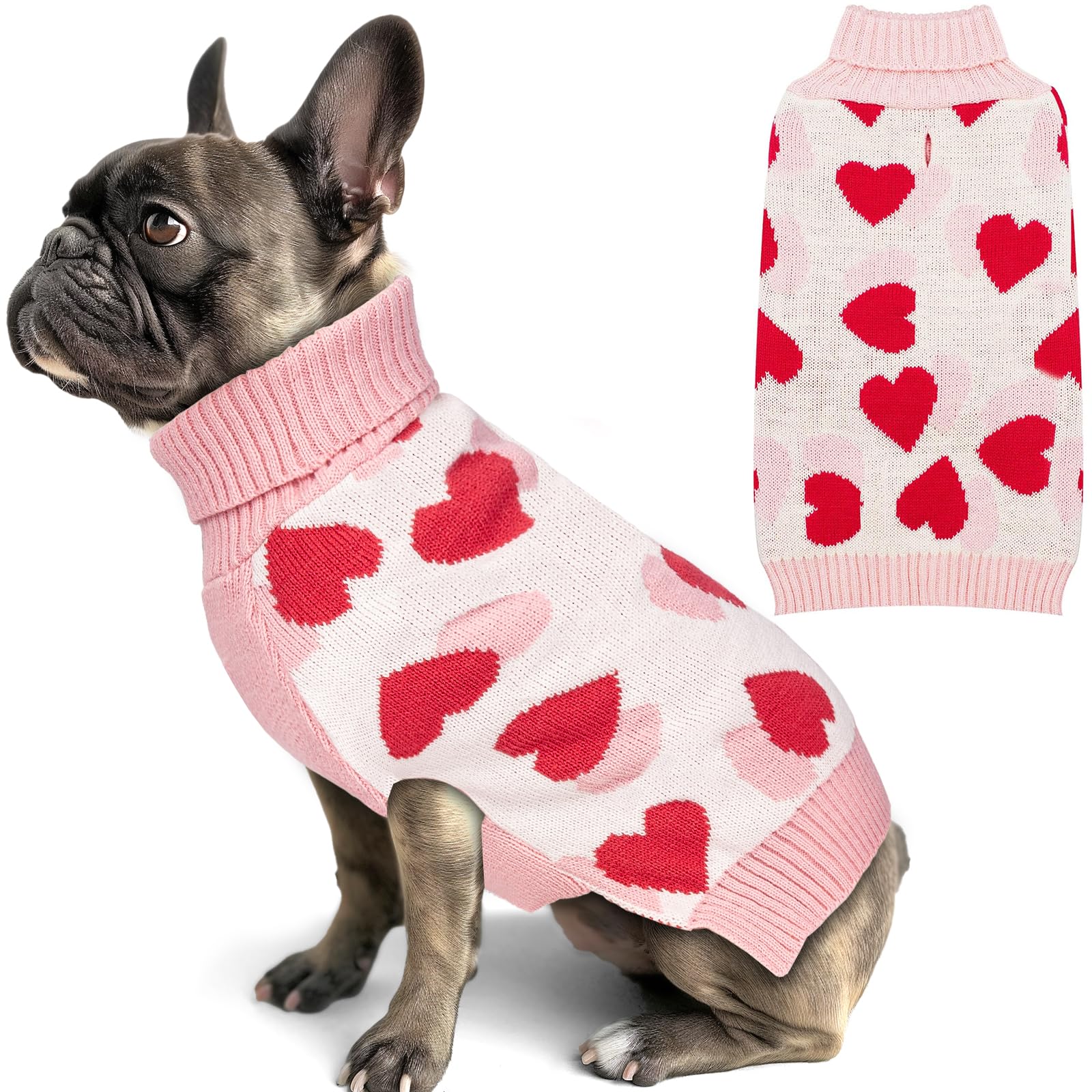 Kyeese Dogs Sweaters Small Dog Sweaters Red Heartwith Leash Hole Pet Sweater Pet Clothes,M
