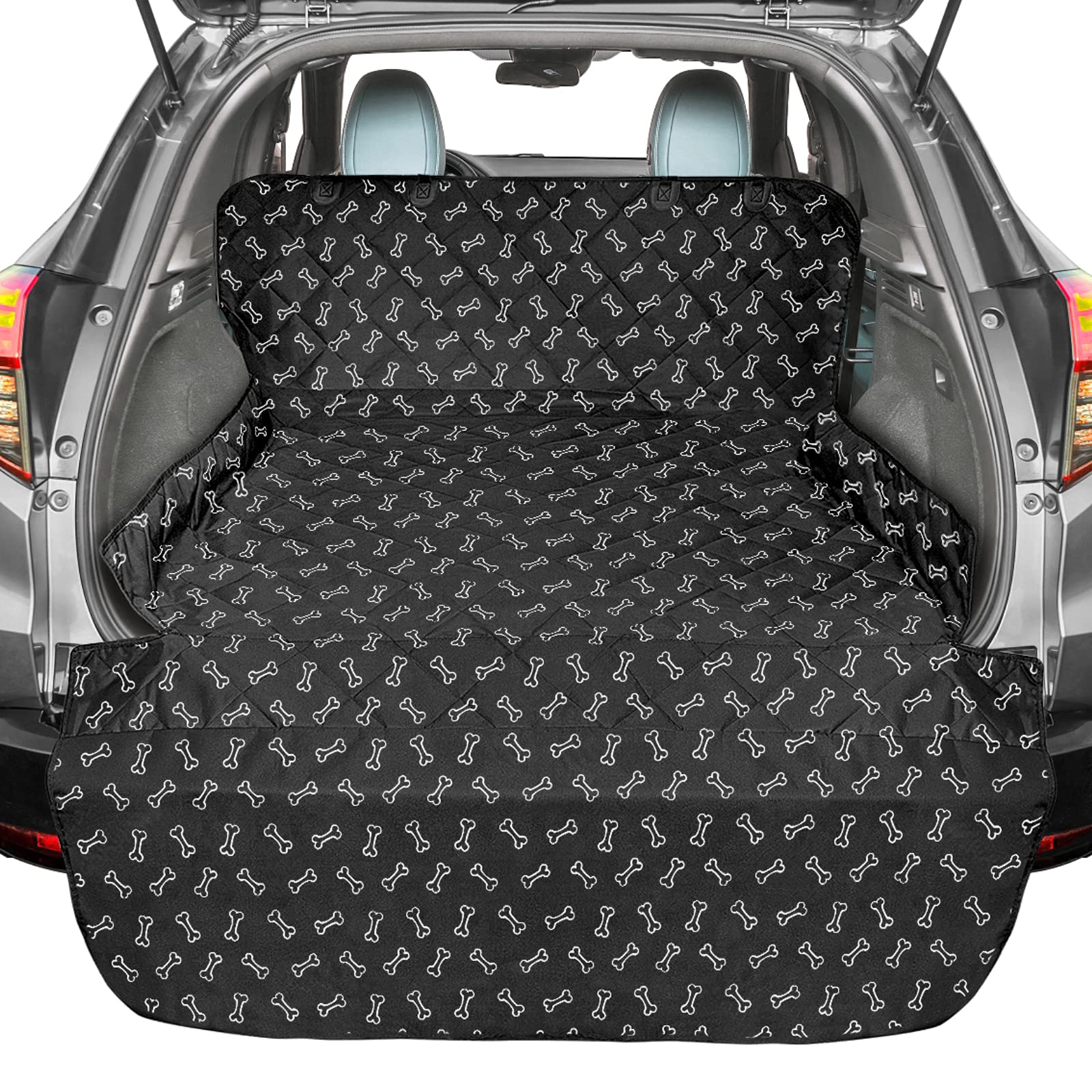 F-Color Suv Cargo Liner For Dogs, Water Resistant Pet Cargo Cover Dog Seat Cover Mat For Suvs Sedans Vans With Bumper Flap Protector, Non-Slip, Large Size Universal Fit, Bone