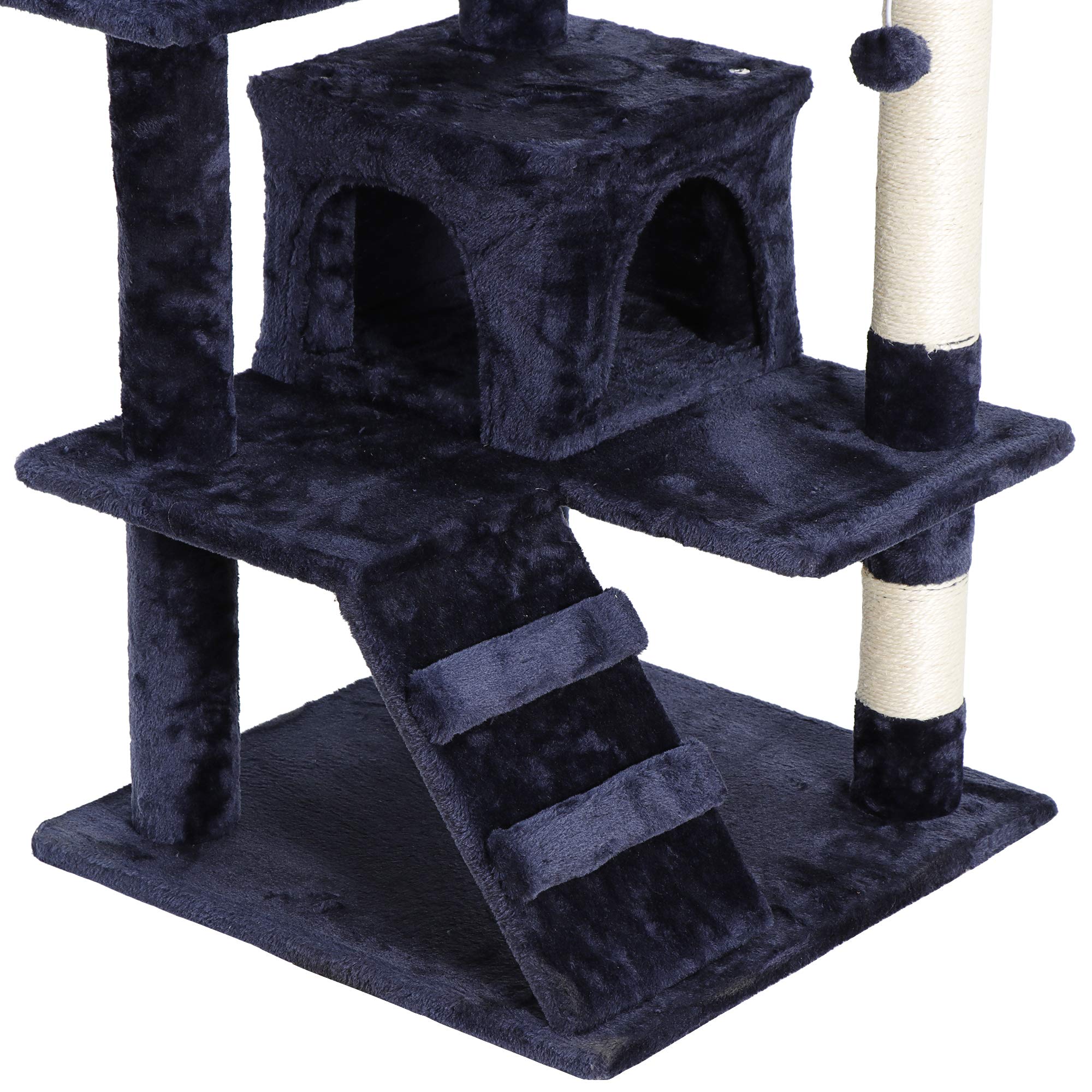 Zeny 53 Inches Cat Tree With Sisal-Covered Scratching Posts And 2 Plush Rooms Cat Furniture For Kittens (Navy Blue)