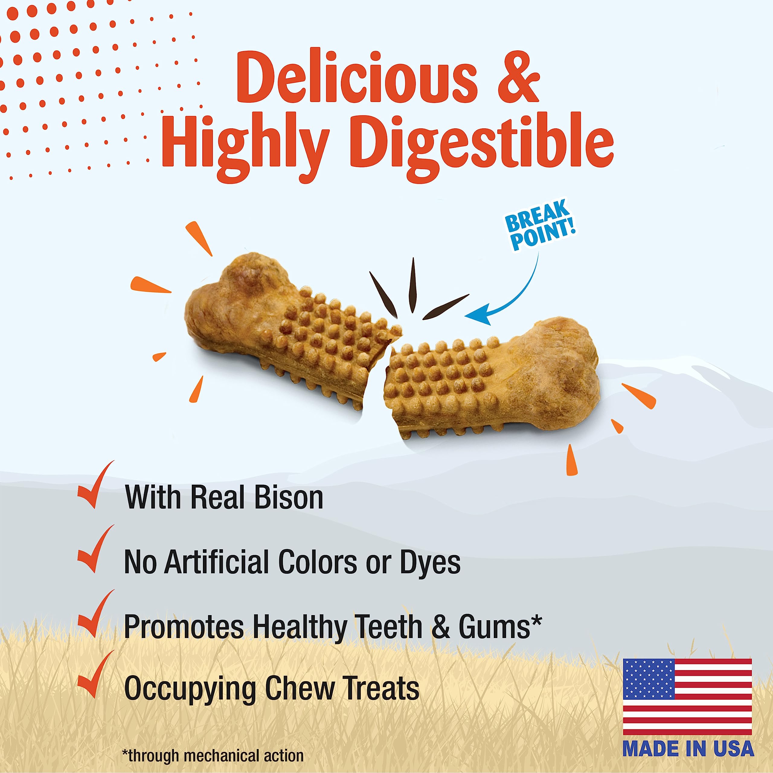 Nylabone Nubz Wild Natural Edible Chew Treats for Dogs, Made in USA, Bison Flavor, Large - Up to 50 lbs. (2 Count)