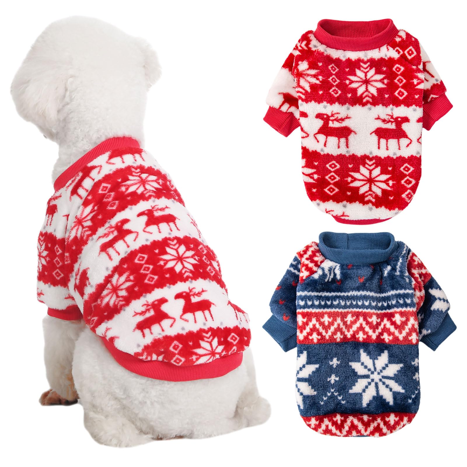 Kyaringtso Dog Sweater, 2 Pack Dog Sweaters For Small Dogs, Dog Clothes For Small Dogs Girl Boy, Ultra Soft And Warm Puppy Sweater Dog Coat For Winter Christmas (Xmas Red+Xmas Blue, Xx-Large)