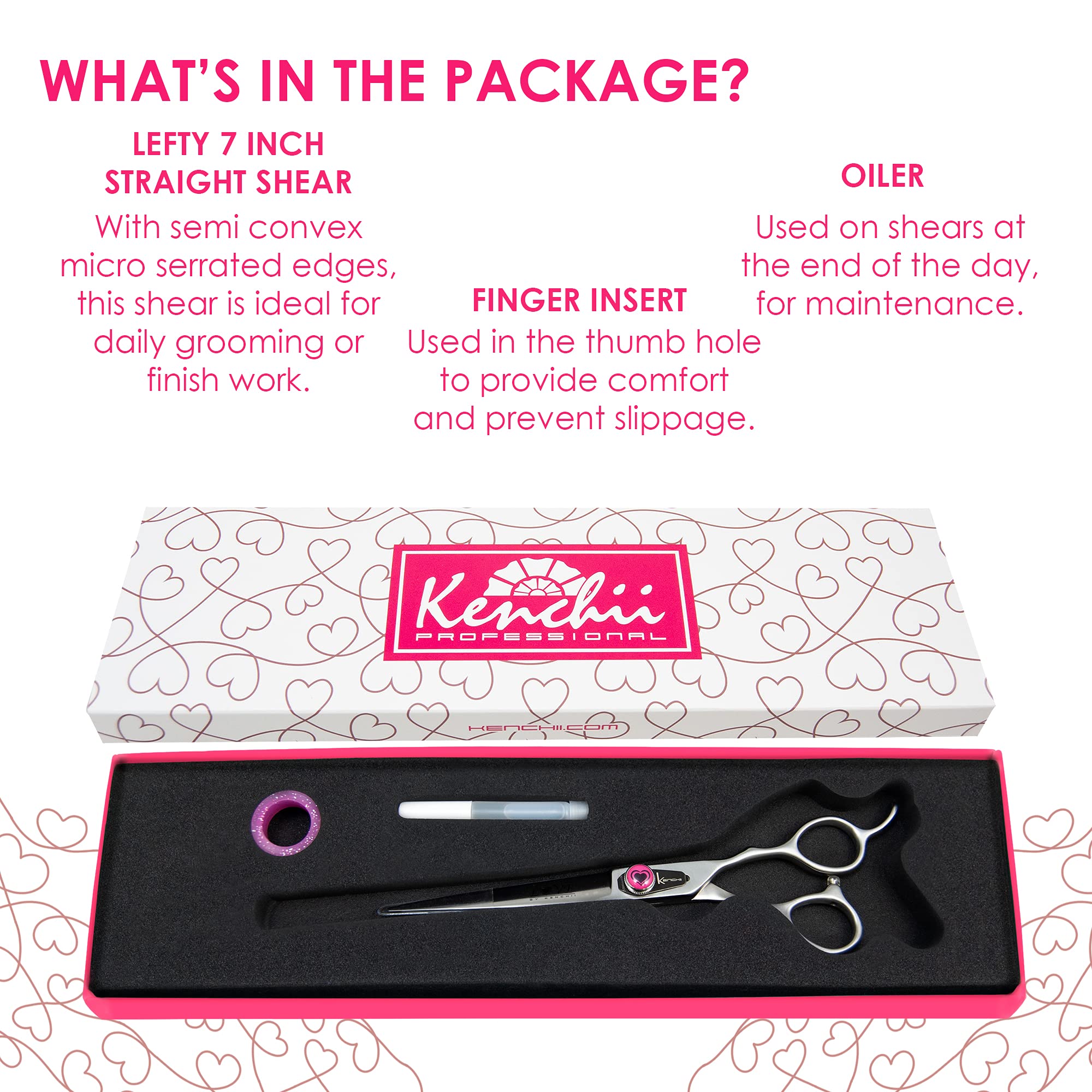 Kenchii Left Handed Dog Grooming Scissors | 7 Inch Shears | Straight Scissors For Dog Grooming | Love Collection Dog Shears | Pet Grooming Accessories | Pet Hair Trimming Scissor