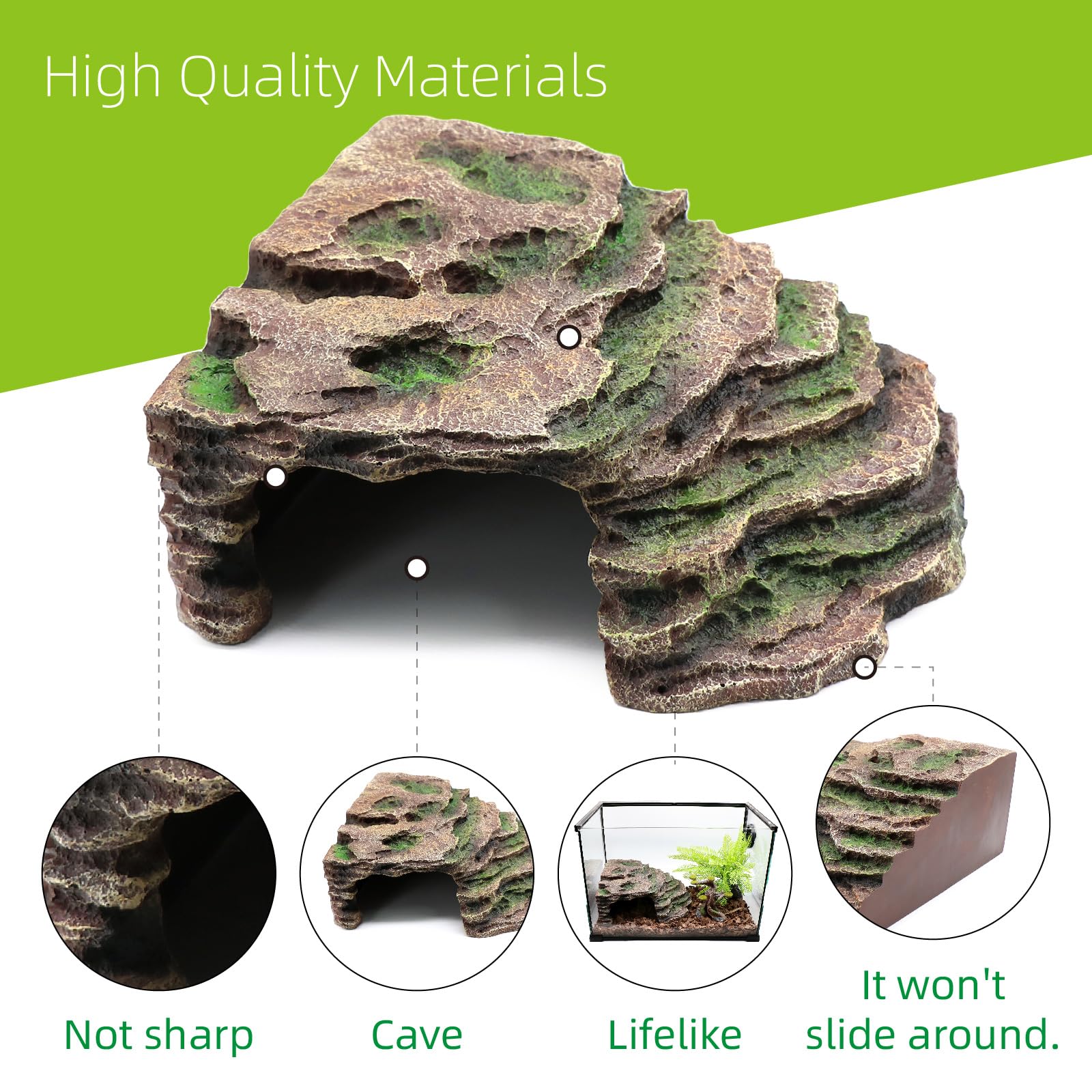 Large Reptile Hide Shale Scape Step Ledge, Reptile Cave Hideout, Bearded Dragons Accessories, Basking Rocks for Bearded