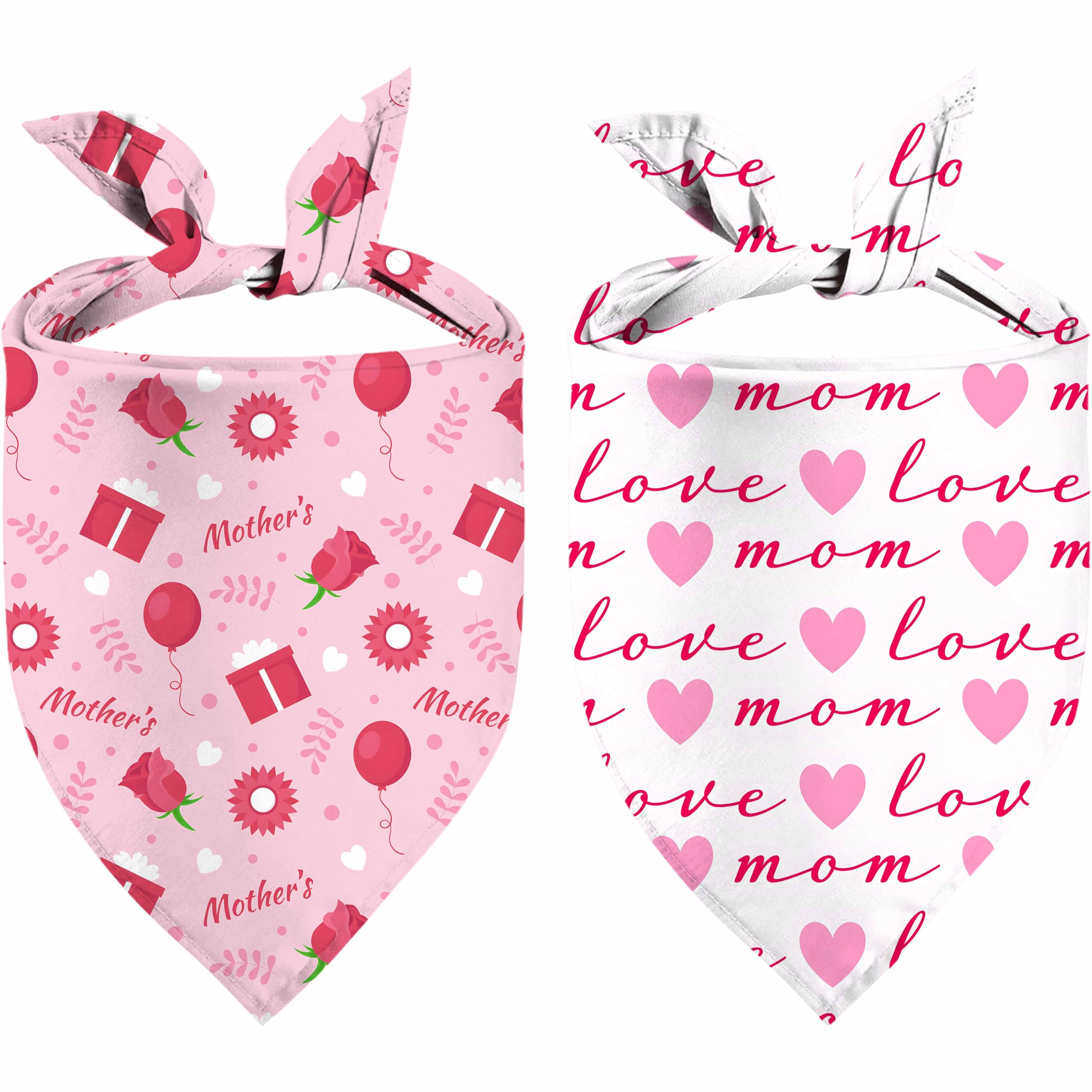 Mothers Day Dog Bandanas 2 Pack, Reversible I Love My Mom Pet Scarf For Boy And Girl, Valentines Day Bandana For Small Medium La