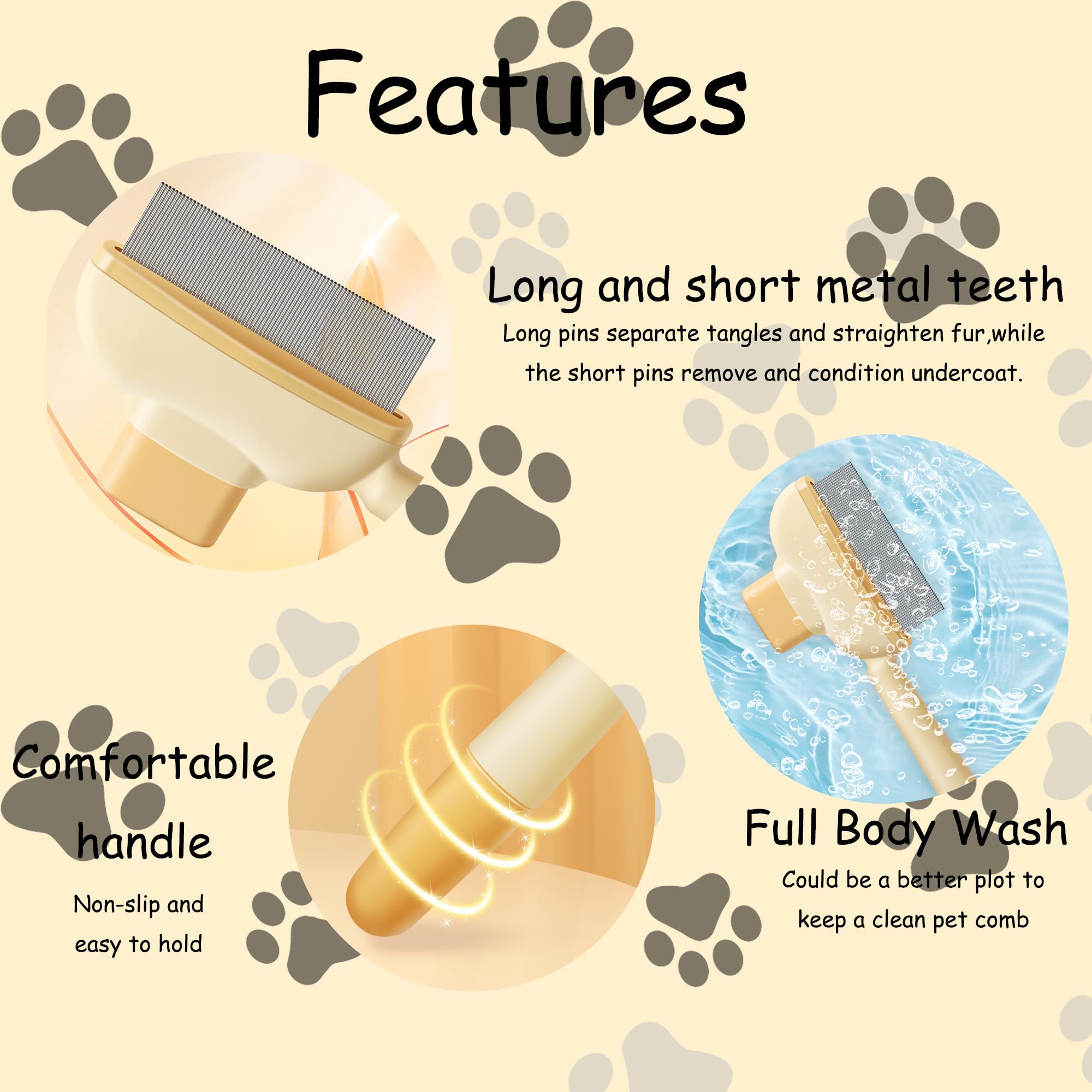 Kixmalkinly 2Pcs Pet Hair Removal Comb Flea Comb,2025 New Stainlesssteel Cat Brush With Release Button Self-Cleaning, Pet Hairs