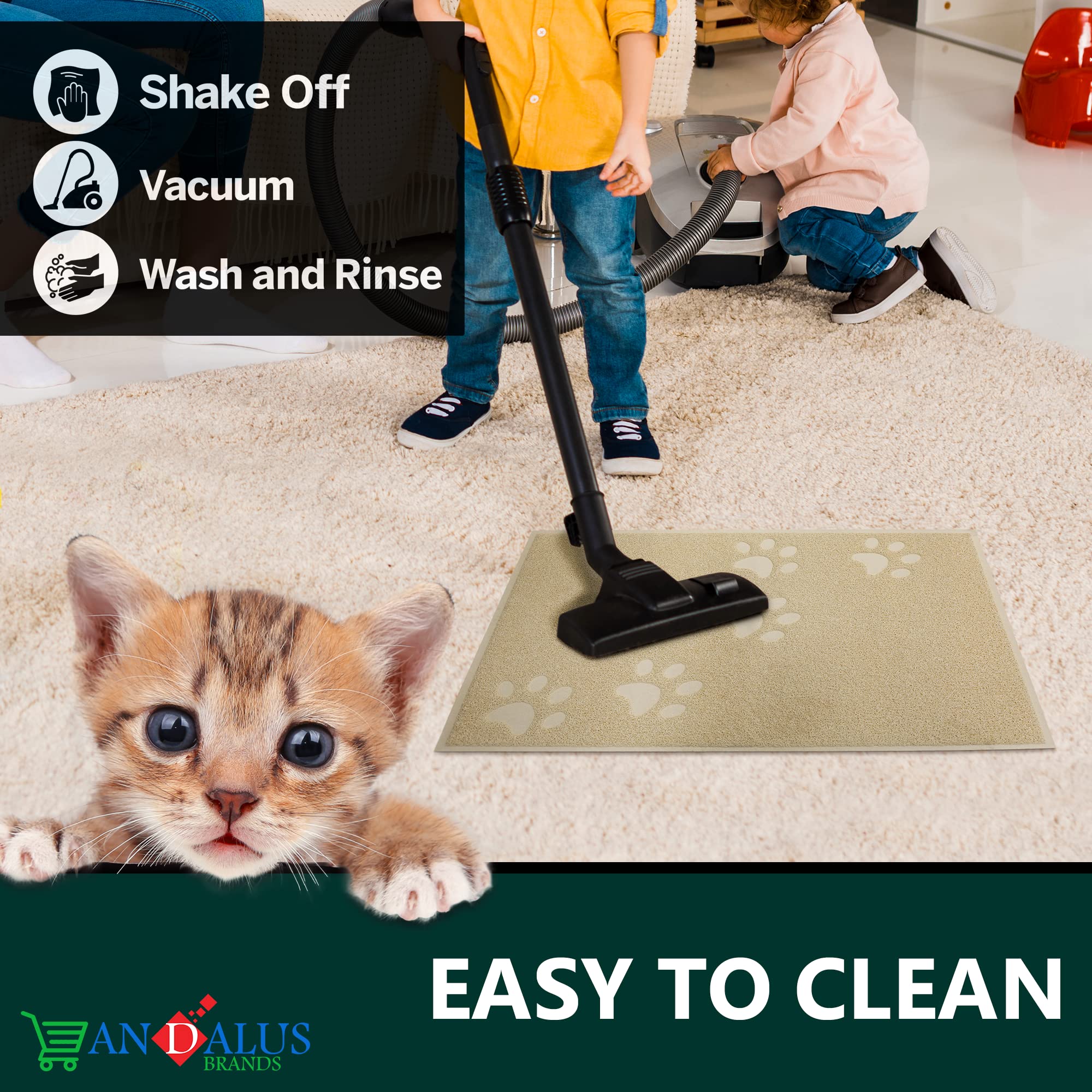 Andalus Small Cat Litter Mat, Pack Of 1 - Waterproof, Non-Slip & Easy To Clean Cat Litter Box Mat For Extra Efficient Pet Litter-Trapping, Beige (15.75” X 11.75”)