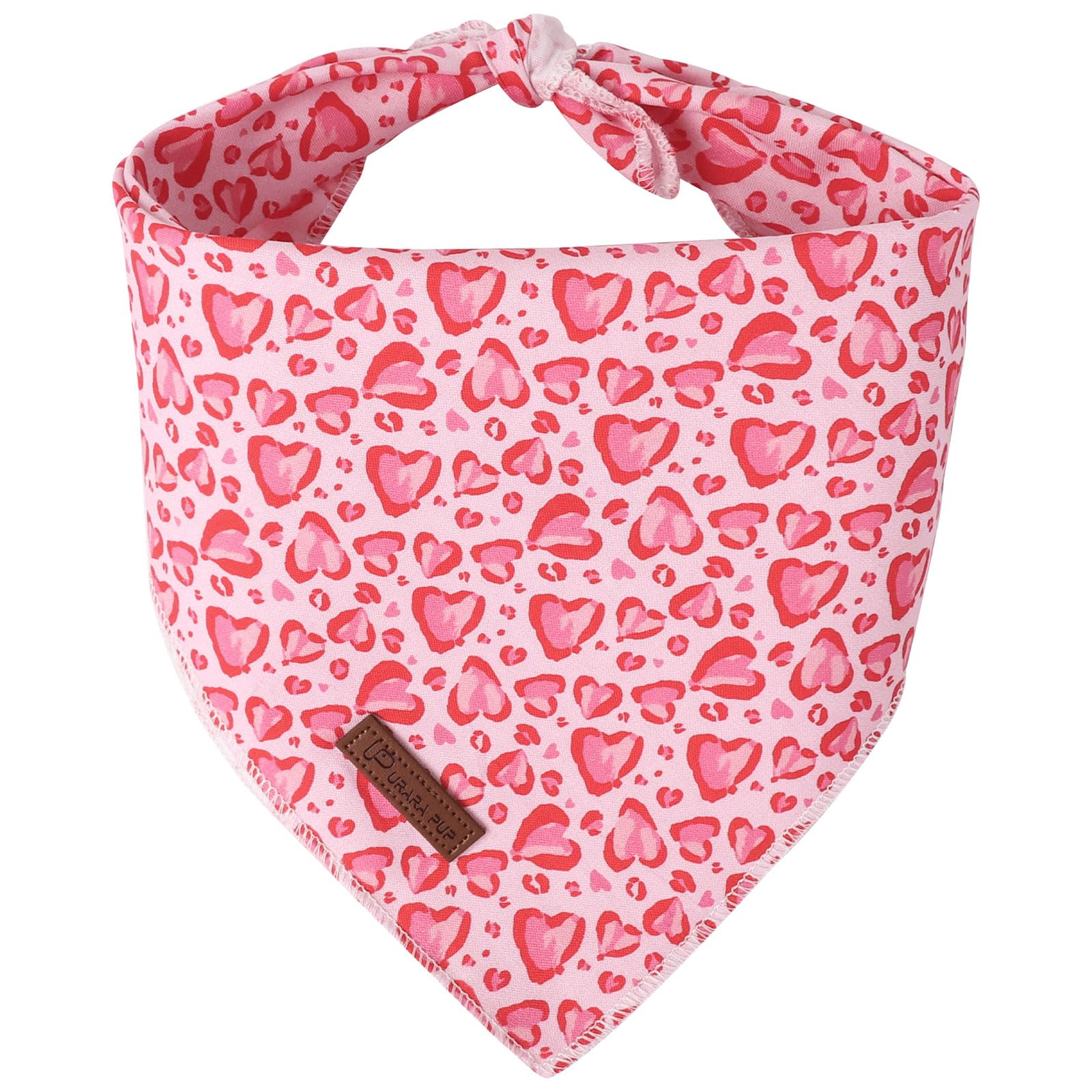 Up Urara Pup Valentine Triangle Pink Heart Bandana, Cotton Kerchief For Small To Medium Dogs Or Cats, Adorable Puppy Or Boy Dog 