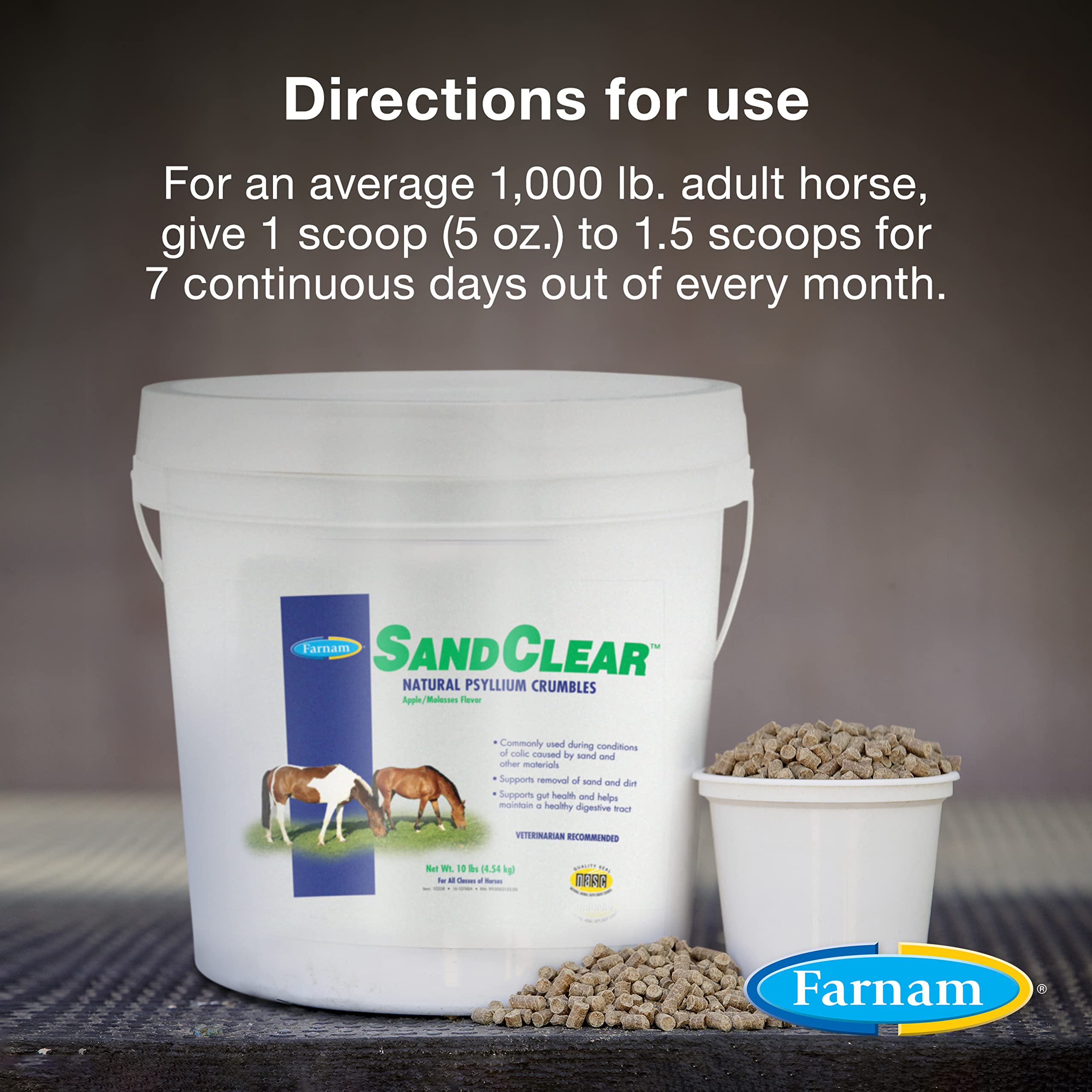 Farnam Sand Clear for Horses Natural Psyllium Crumbles, Veterinarian recommended to support the removal of sand & dirt from the
