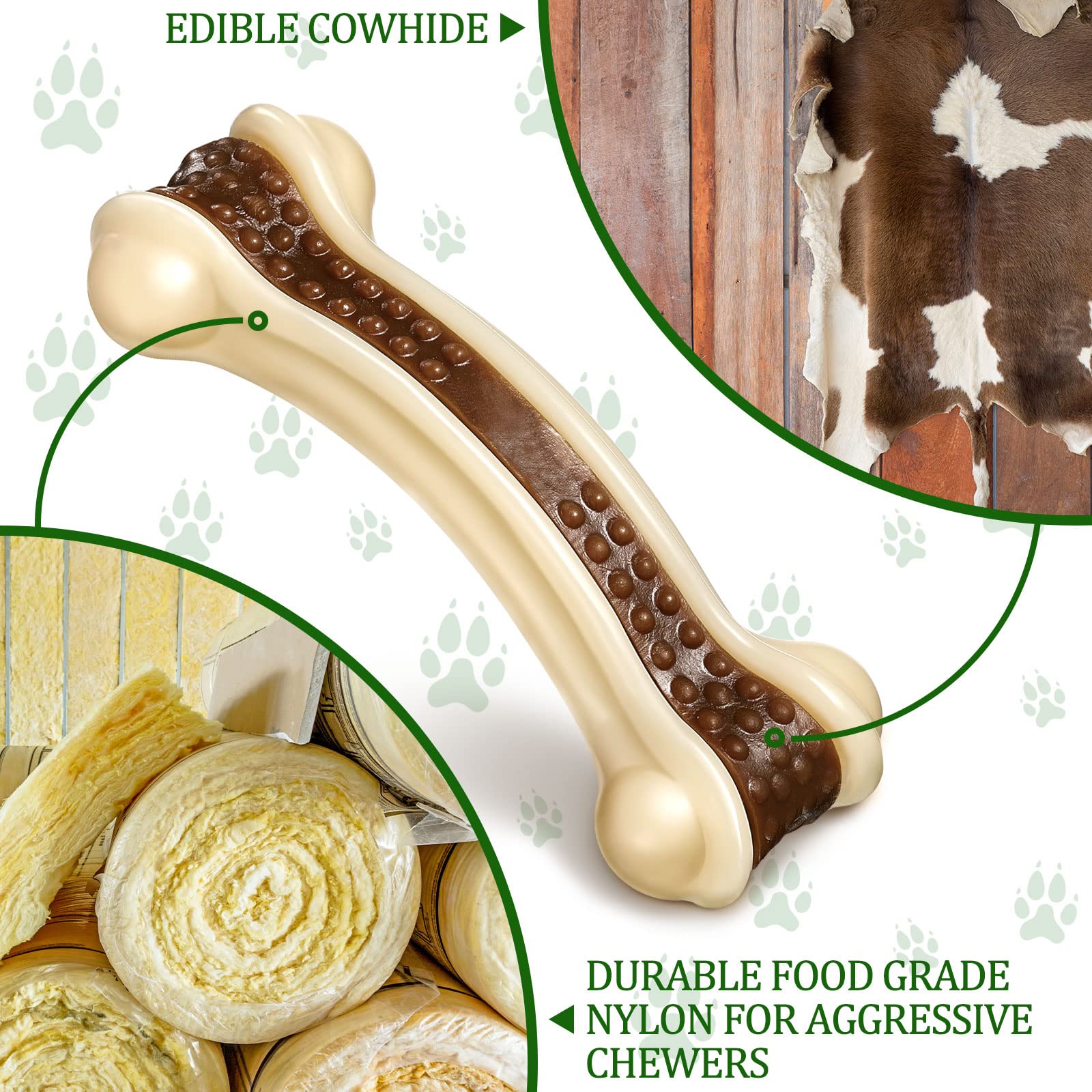 Sosation Dog Bones Toys For Aggressive Chewers, 2 Pack Dog Chew Toys Nylon Beef Flavor Indestructible Dog Teething Toys For Large/Medium/Small Puppies Breeds (Curved Bone, Large)