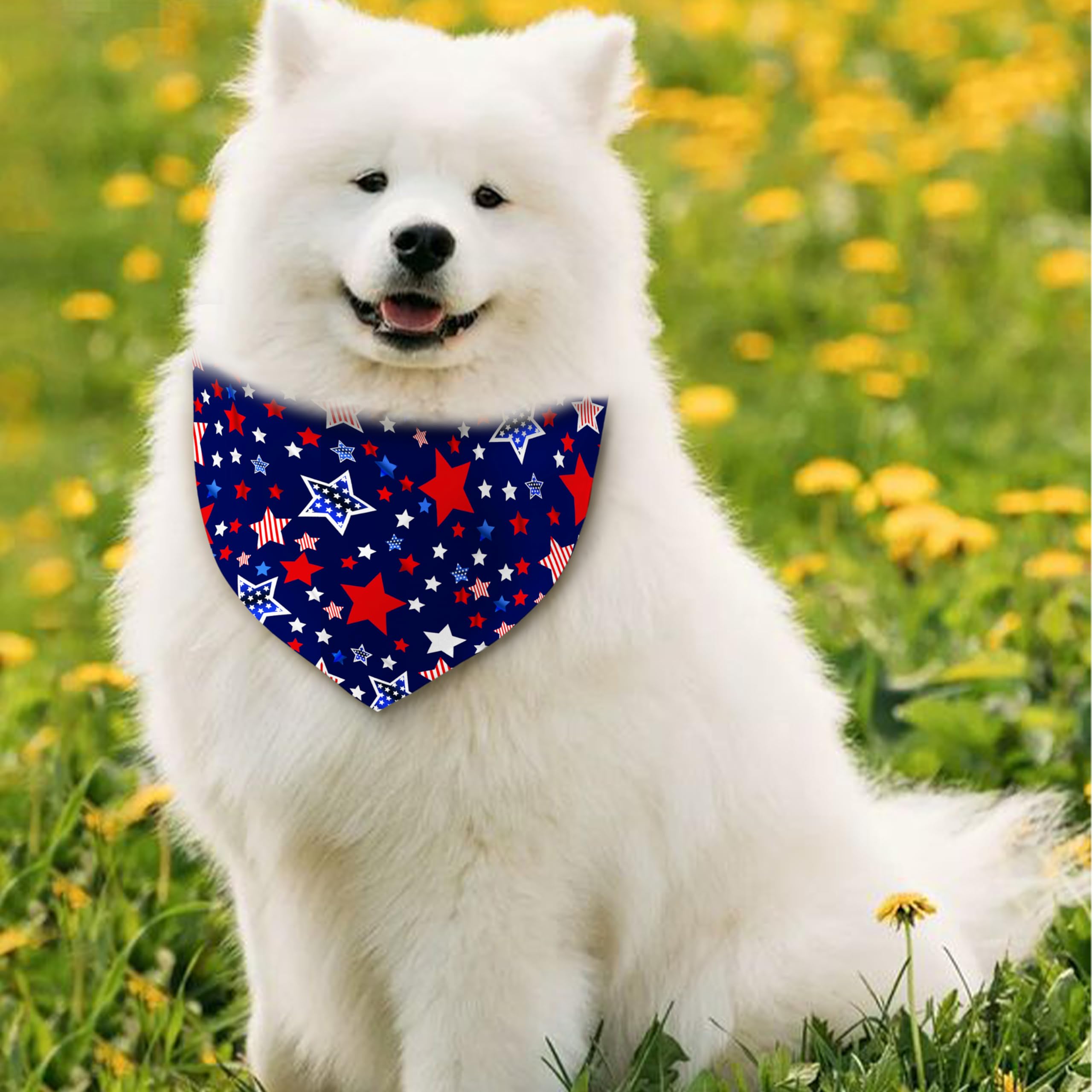 4Th Of July Dog Bandana Reversible 2 Pack Small, Red White And Blue Dog Paw Star Patriotic Dogs Bandanas Set Adjustable Triangle