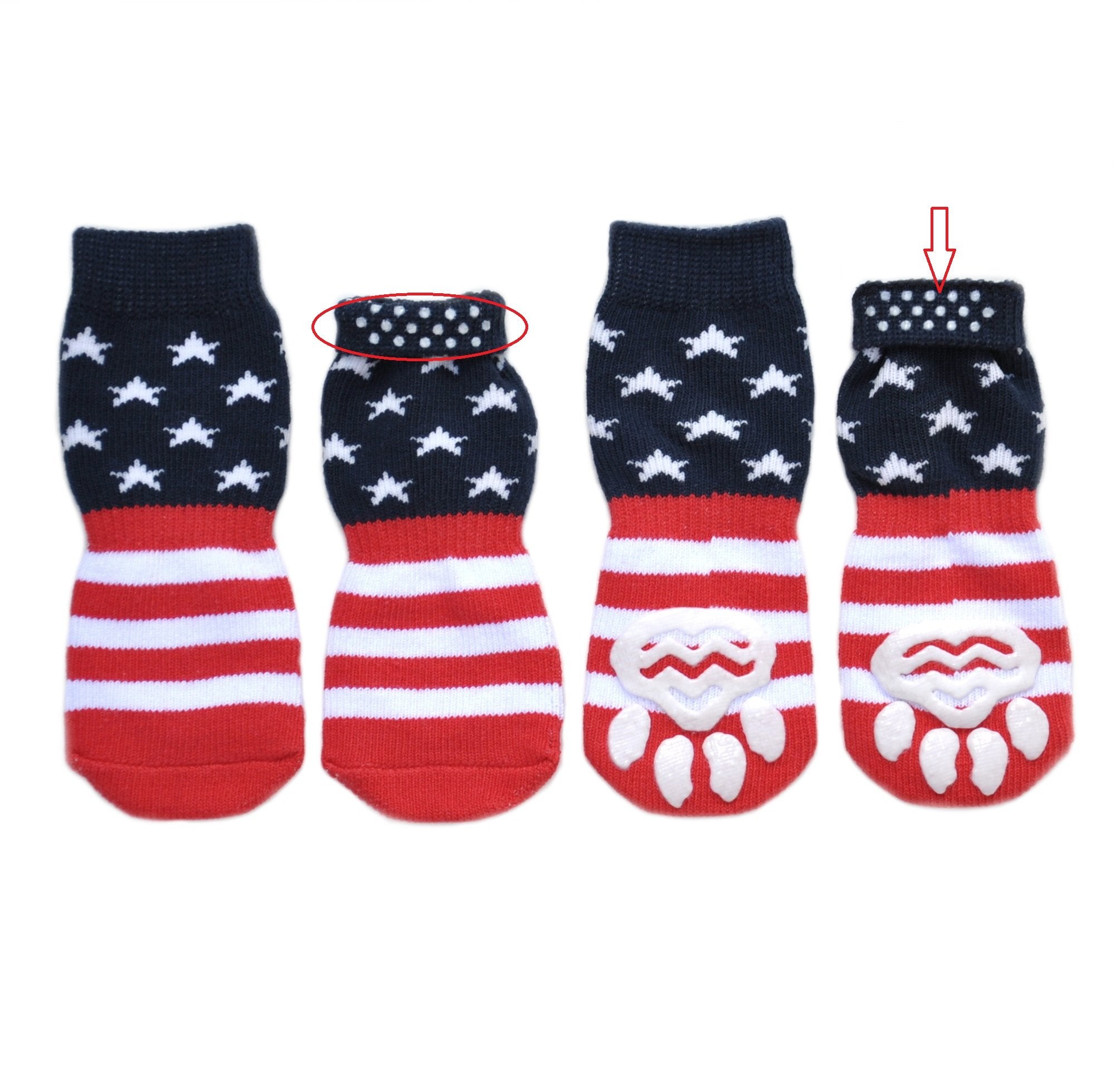Posch Anti-Slip Knit Socks For Pets With Traction Soles For Indoor Wear. Slip On Paw Protectors For Small And Medium Breed Dogs. Stars And Stripes, M
