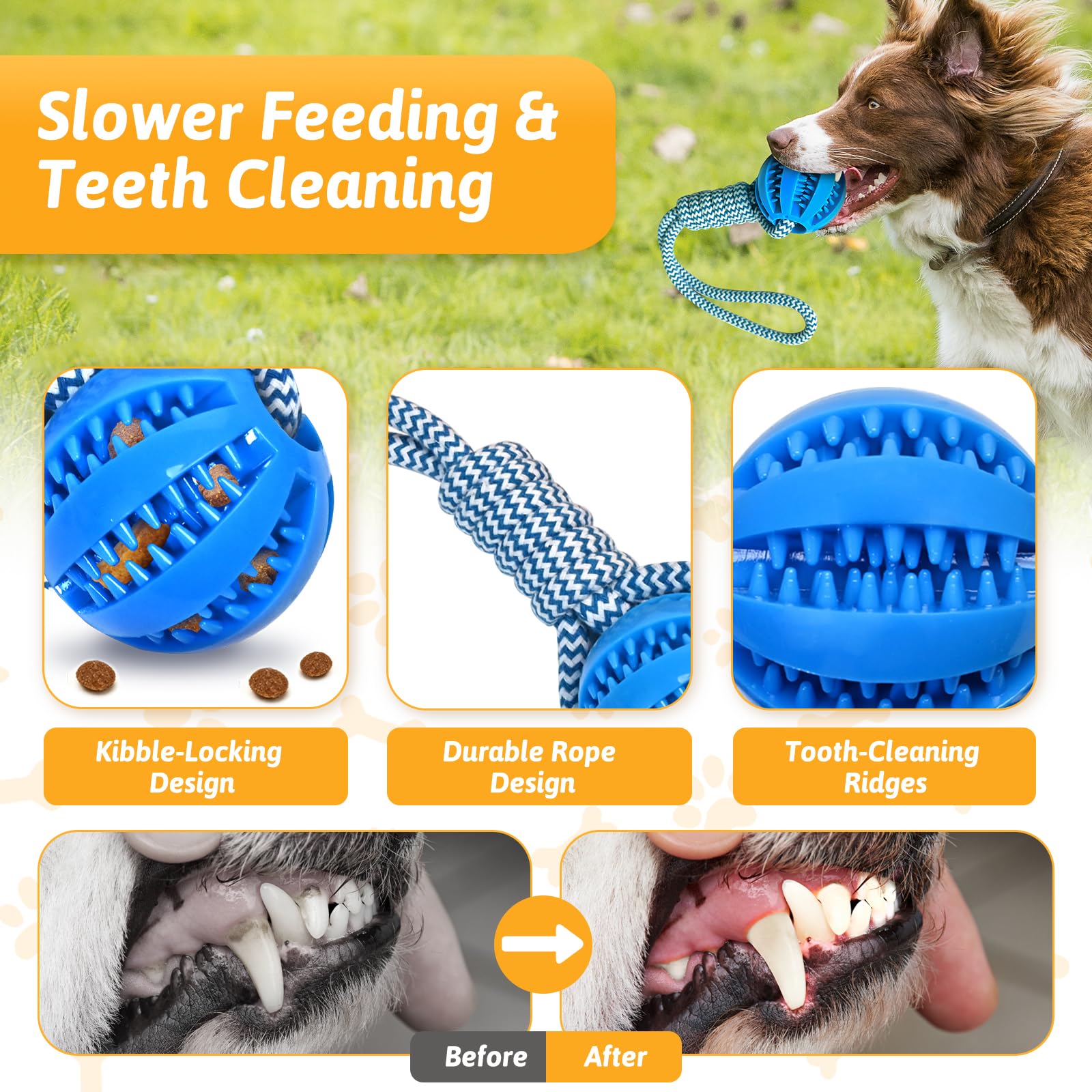 MASHDE Treat Dispensing Dog Toys & Dog Puzzle Toy to Keep Them Busy, Bite and Brush Dental Toy for Medium Large Dogs Bathing Gro