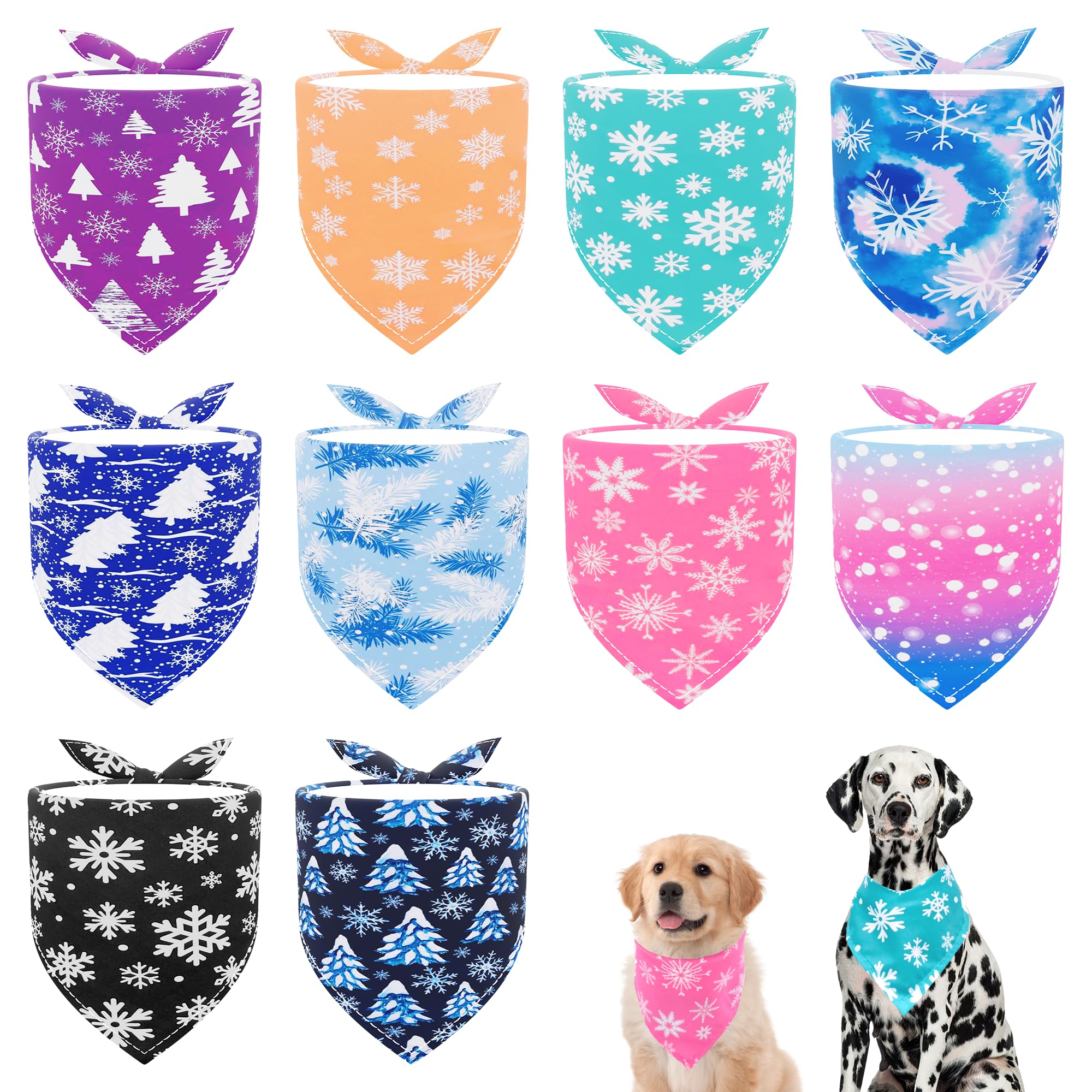 JpGdn 10PCS Dog Bandanas Winter for Xs Small Breed Dog Snow Forest Ice PineTree Kerchief Triangle Bibs Head Scarves for Boys and