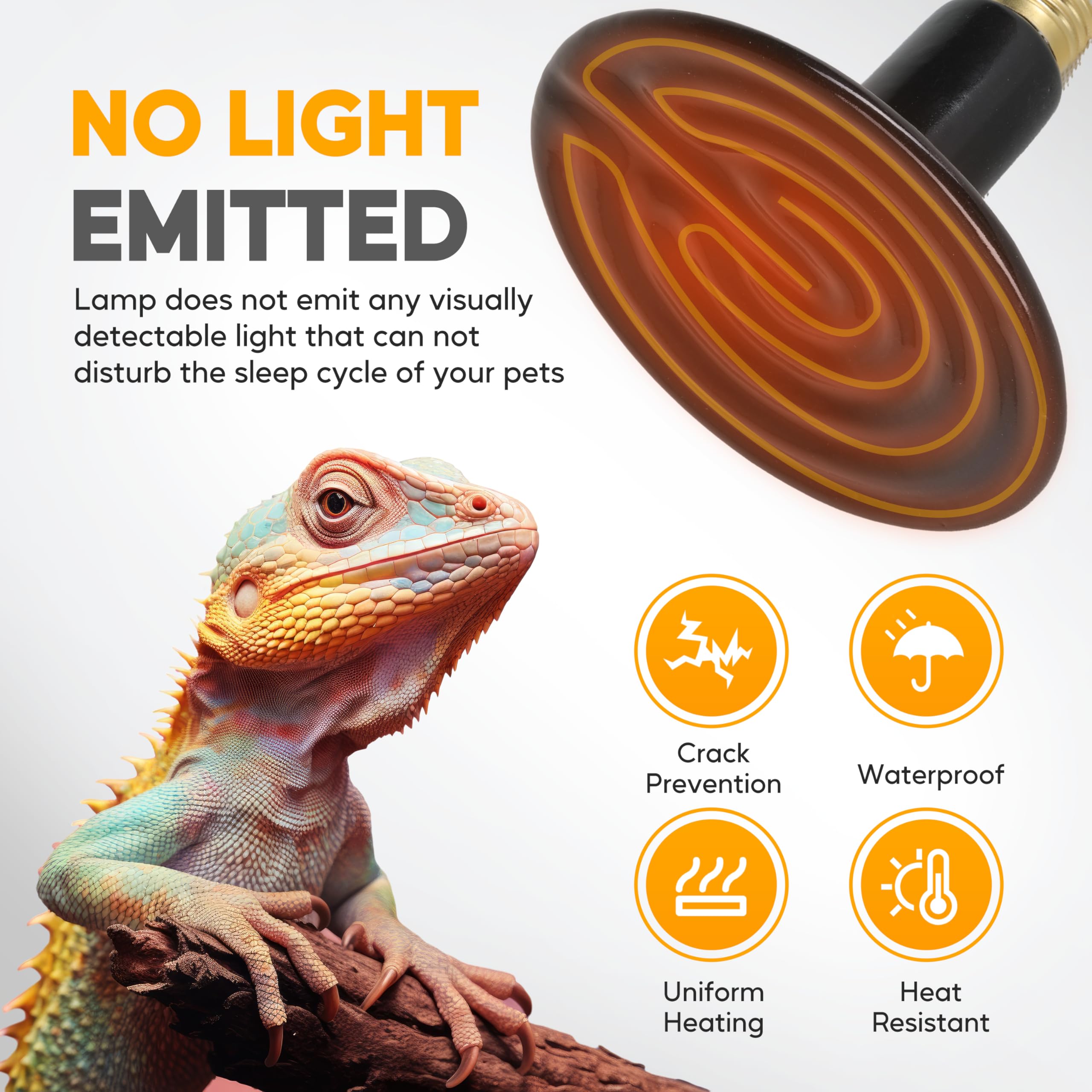 HealSmart 250W Reptile Heat Lamp Ceramic Heat Emitter, No Light Emitting Heat Bulbs, Suitable for Snake/Lizard/Spider, Plant Gro