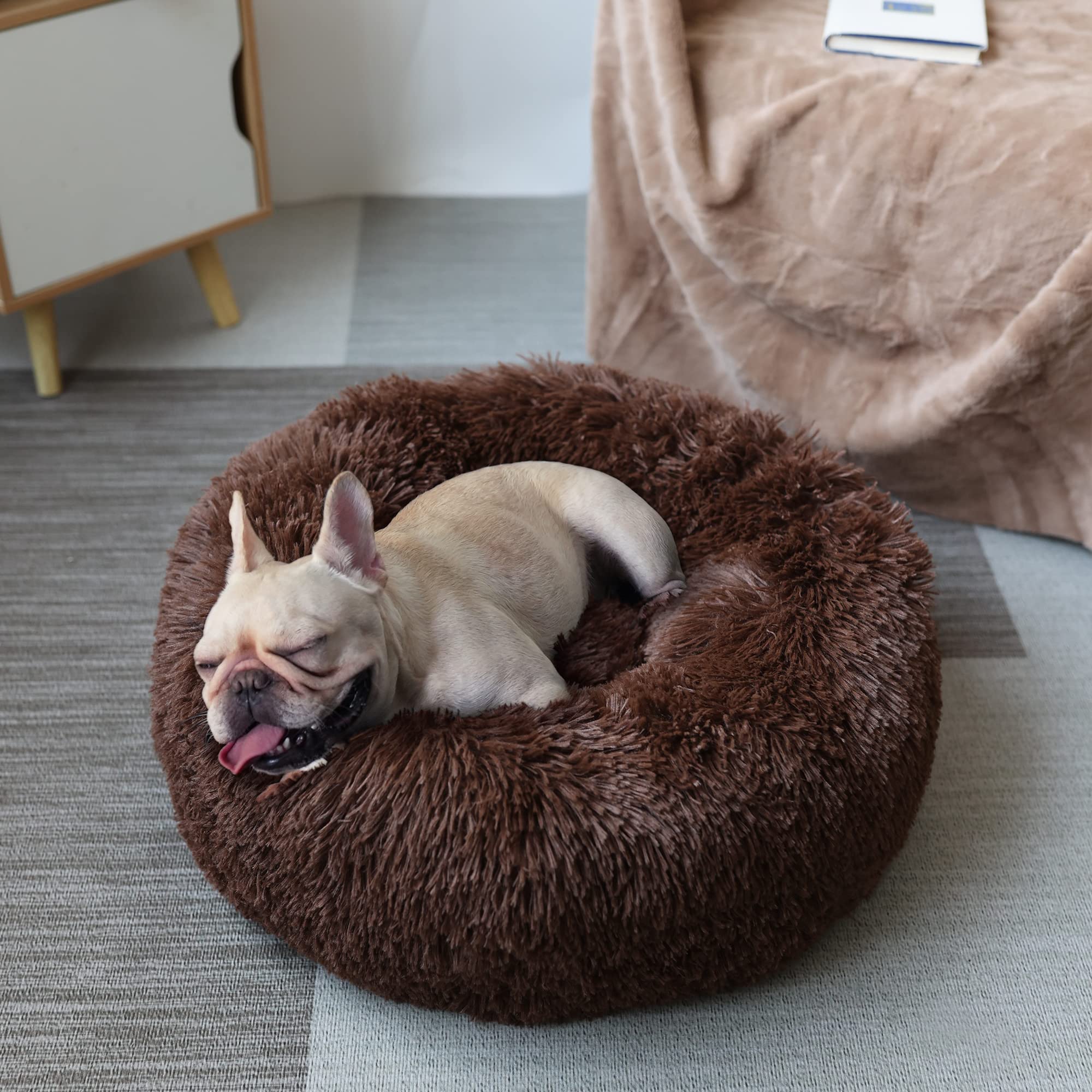 Puppy Beds For Small Dogs Washable Donut Fluffy Soft Dog Bed Anti Anxiety Orthopedic Warm Comfort Pets Beds 23 Inches