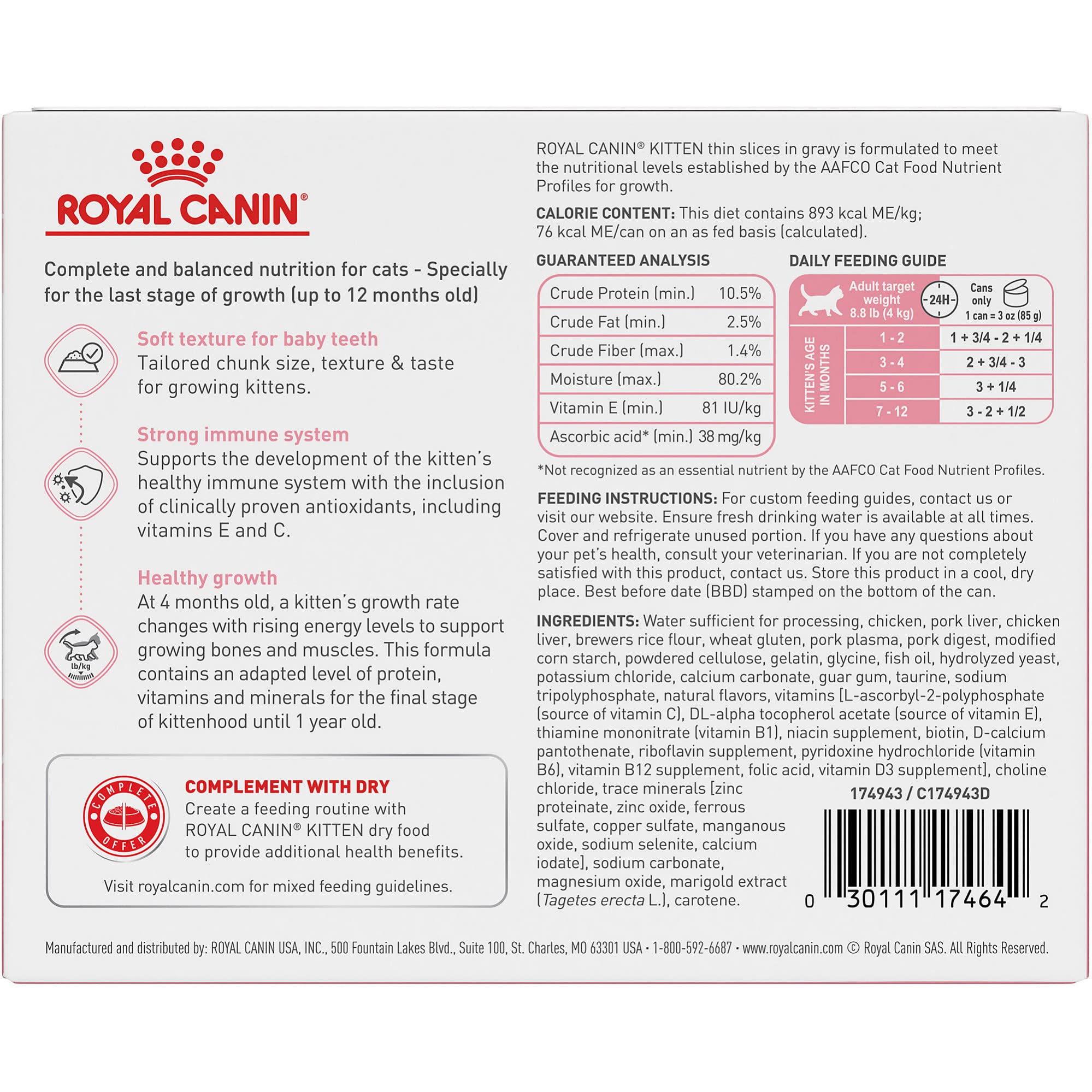 Royal Canin Feline Health Nutrition Kitten Thin Slices in Gravy Canned Cat Food, 3 oz can (6-pack)
