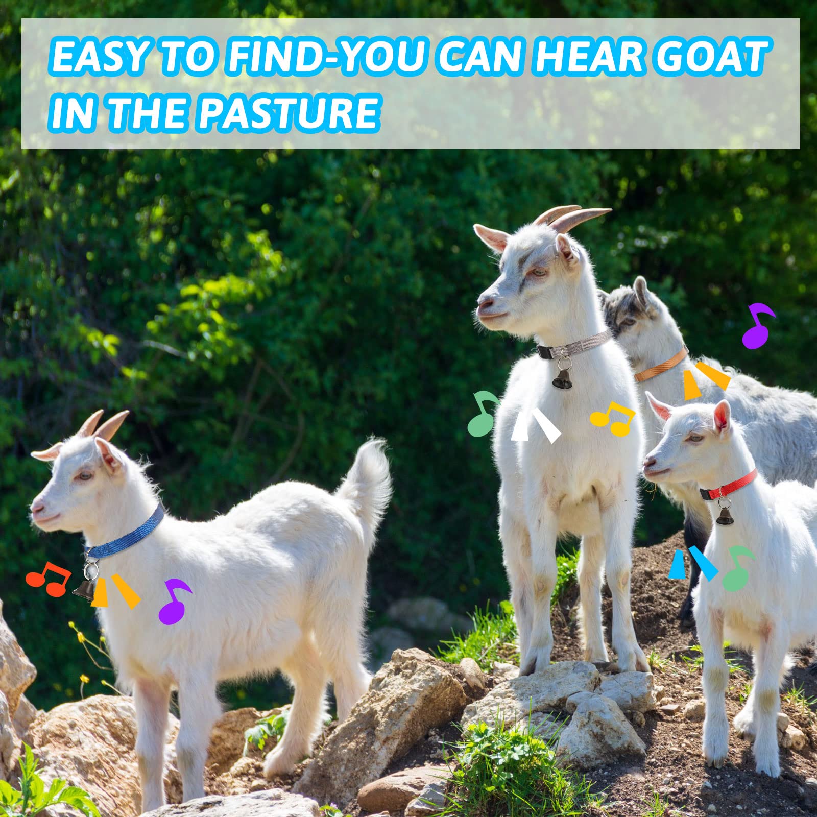 12 Sets Goat Collars With Bells Horse Sheep Grazing Cow Bells Adjustable Nylon Dog Bell Collar With Quick Release Buckle Anti Lost Pet Collar With Copper Bell For Small Farm Animal Sheep Accessories