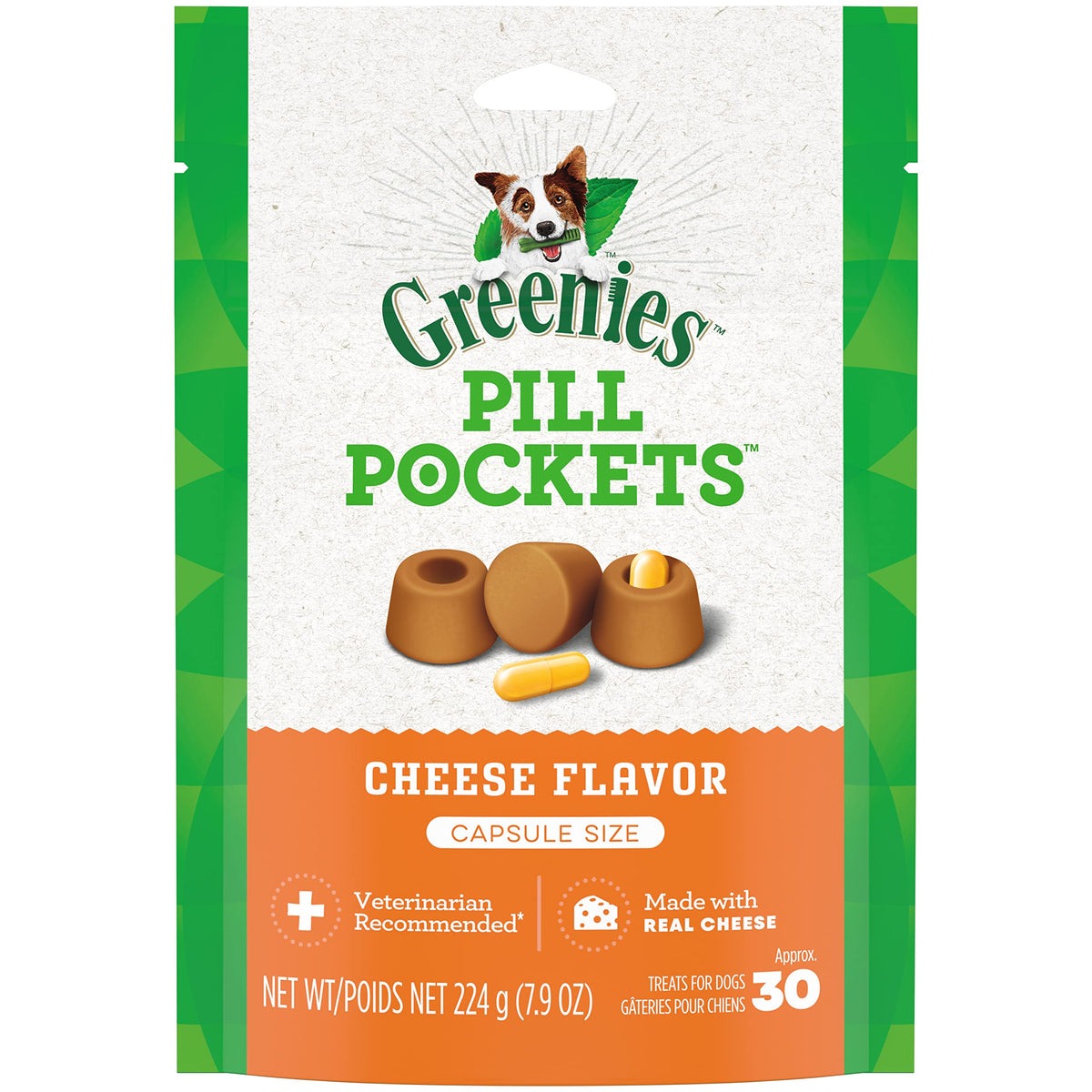 Greenies Pill Pockets Large Size Soft Dog Treats For Capsules, Cheese Flavor, Made With Natural Ingredients Plus Minerals & Trace Nutrients, 7.9 Oz. (30 Count, Pack Of 1)