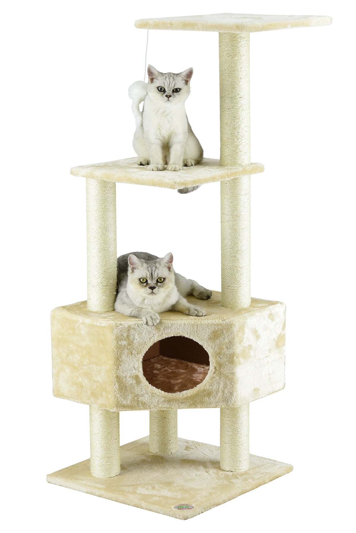 Go Pet Club 51'' Full Sisal Covered Scratching Posts Corner Cat Tree Kitty Tower Kitten Condo House Furniture With Hanging Toy F