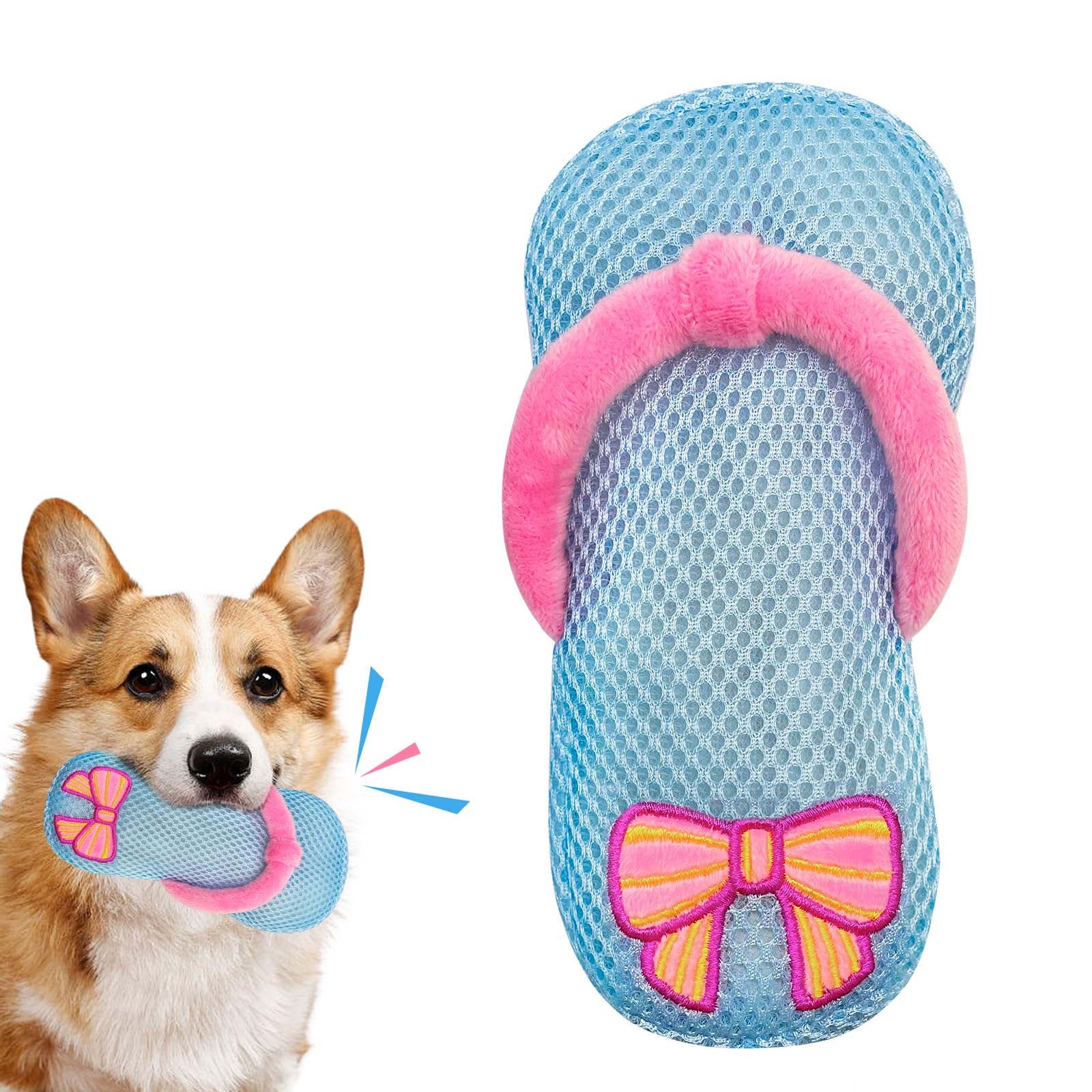 Lepawit Squeaky Dog Toys, Floating Dog Toys With Mesh For Cleaning Teeth, Blue Slippers Dog Gifts For Small And Medium Dogs