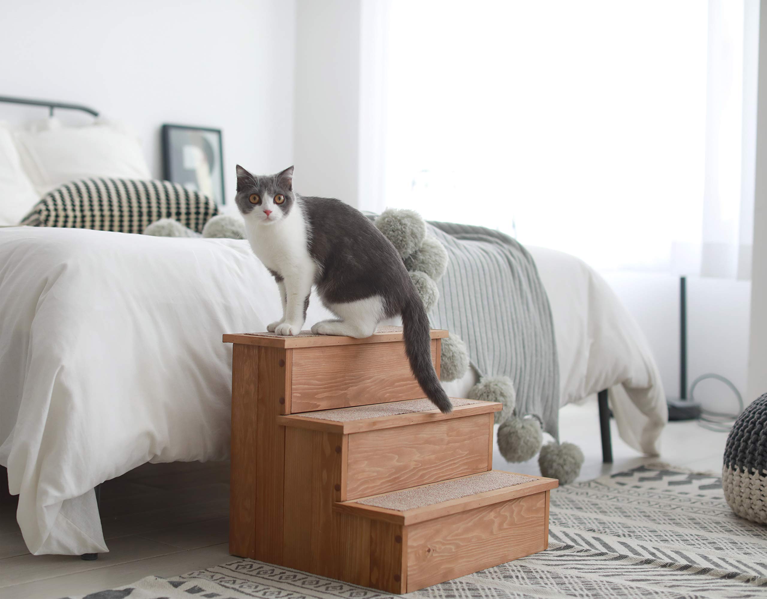 zoovilla Yorkshire Pet Step - Wood Bedside Ramp with Storage, 15.55"D x 17.50"W x 14.76"H, Natural Wood, Model PTR0082212010
