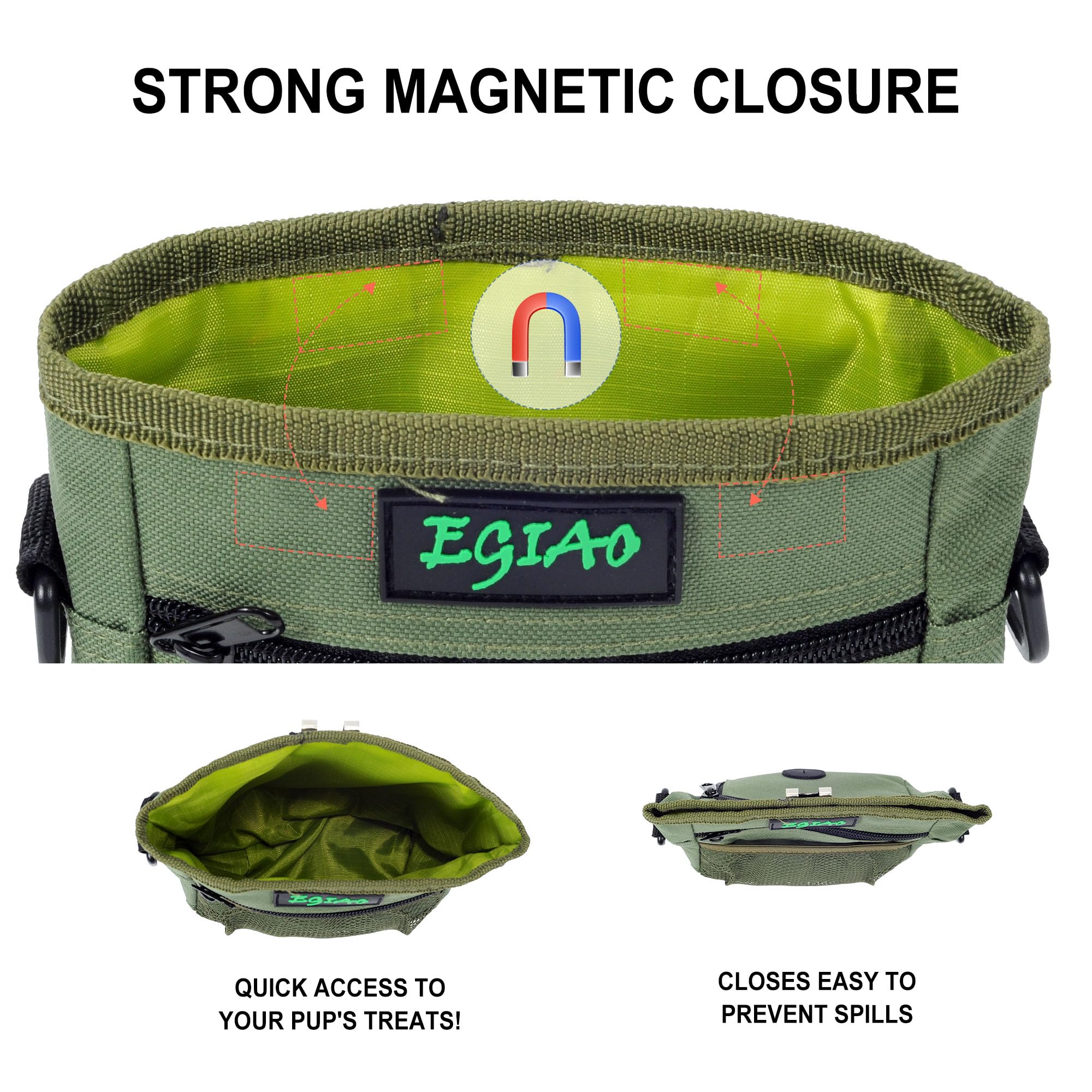 Dog Treat Pouch with Collapsible Dog Bowl, Training Clicker and Poop Bags, Treat Pouches for Pet Training, Magnetic Closure, Bui