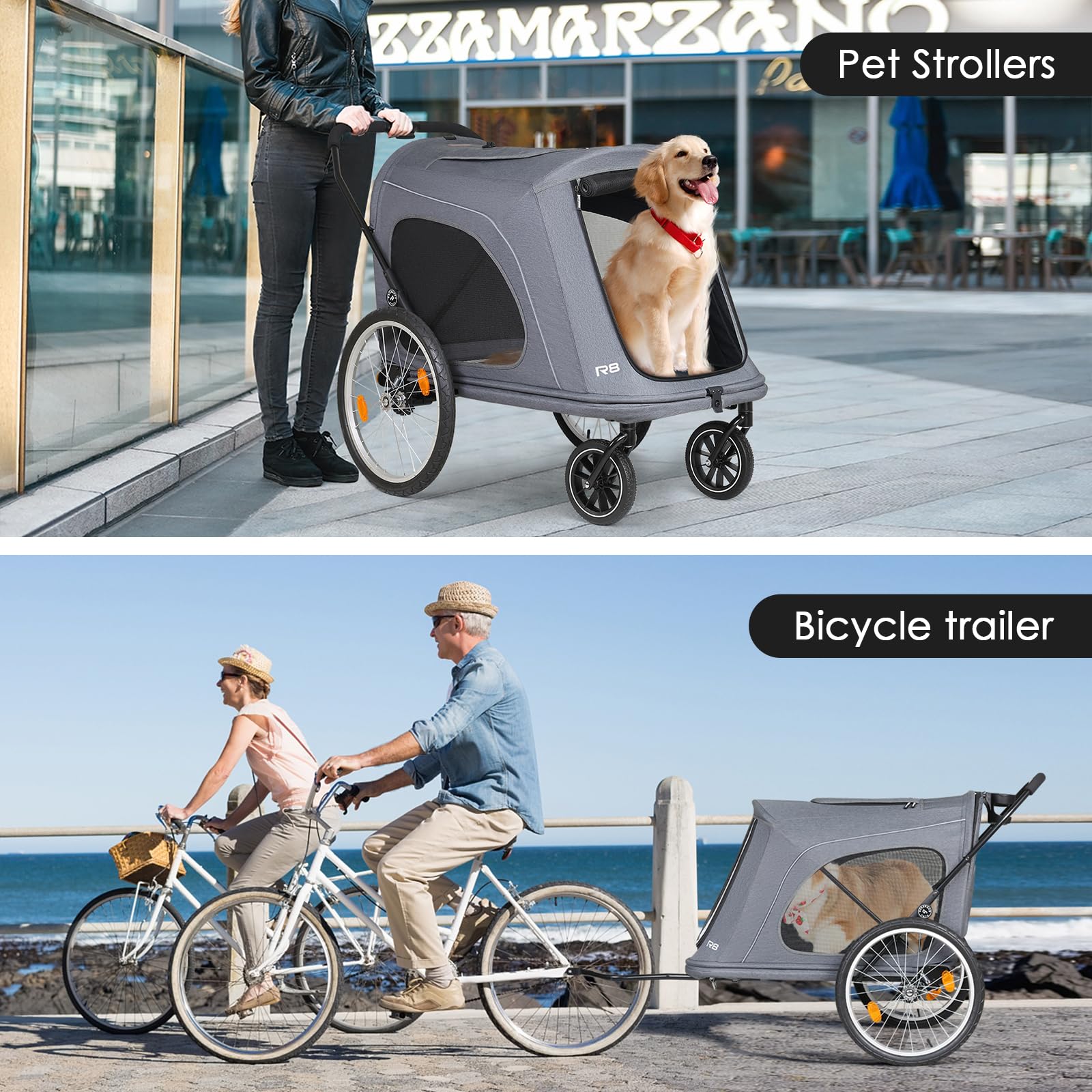 Beberoad Pets R8 Extra Large Foldable Pet Stroller, Dog Stroller & Pet Trailer for Large Dogs Under 100 lbs, Unmovable, Disabled