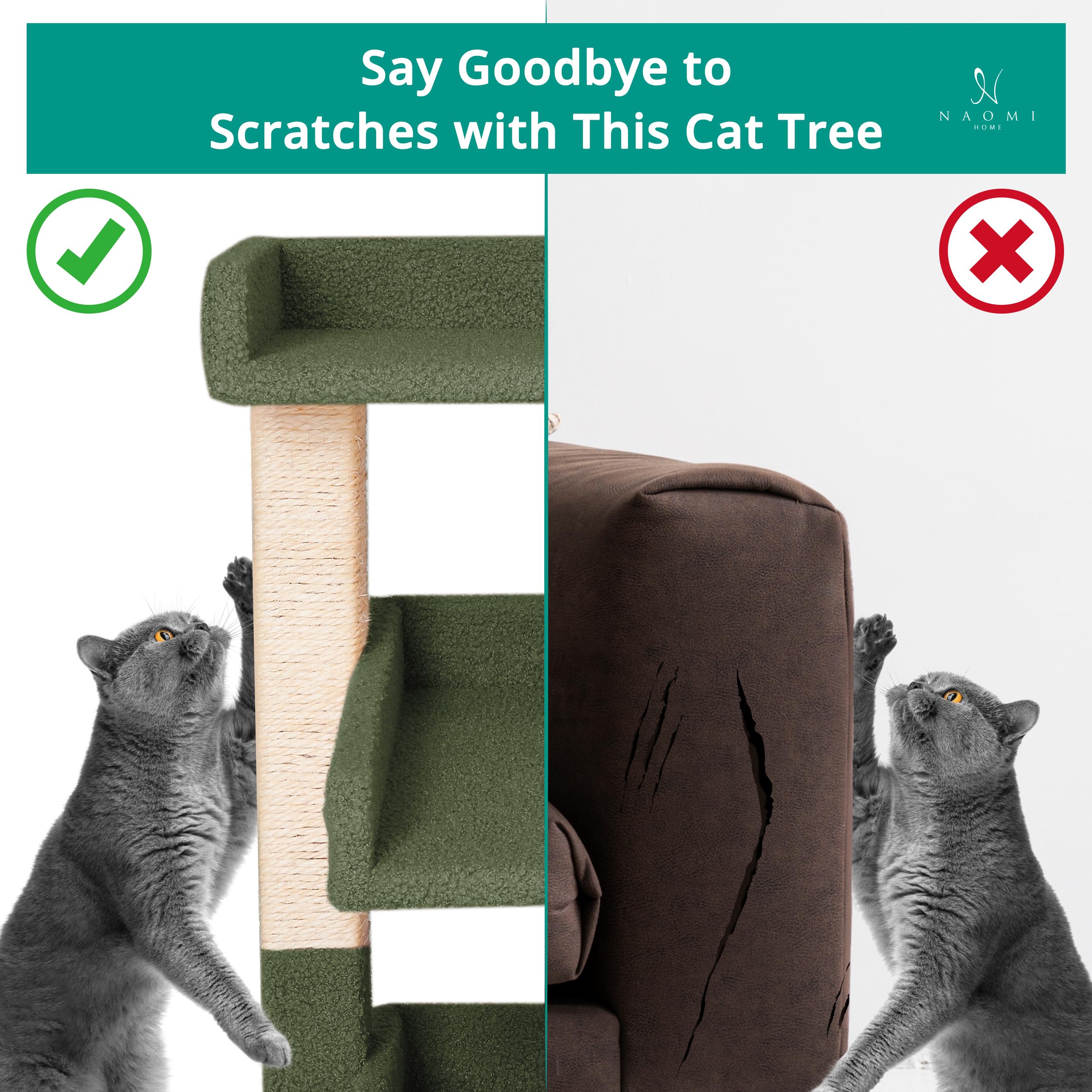 Nala Cat Tree Tower - 3 Tier Cat condo for Large Cats Tower with Scratching Post Multi - Level Tree for Large Indoor Cats by Nao
