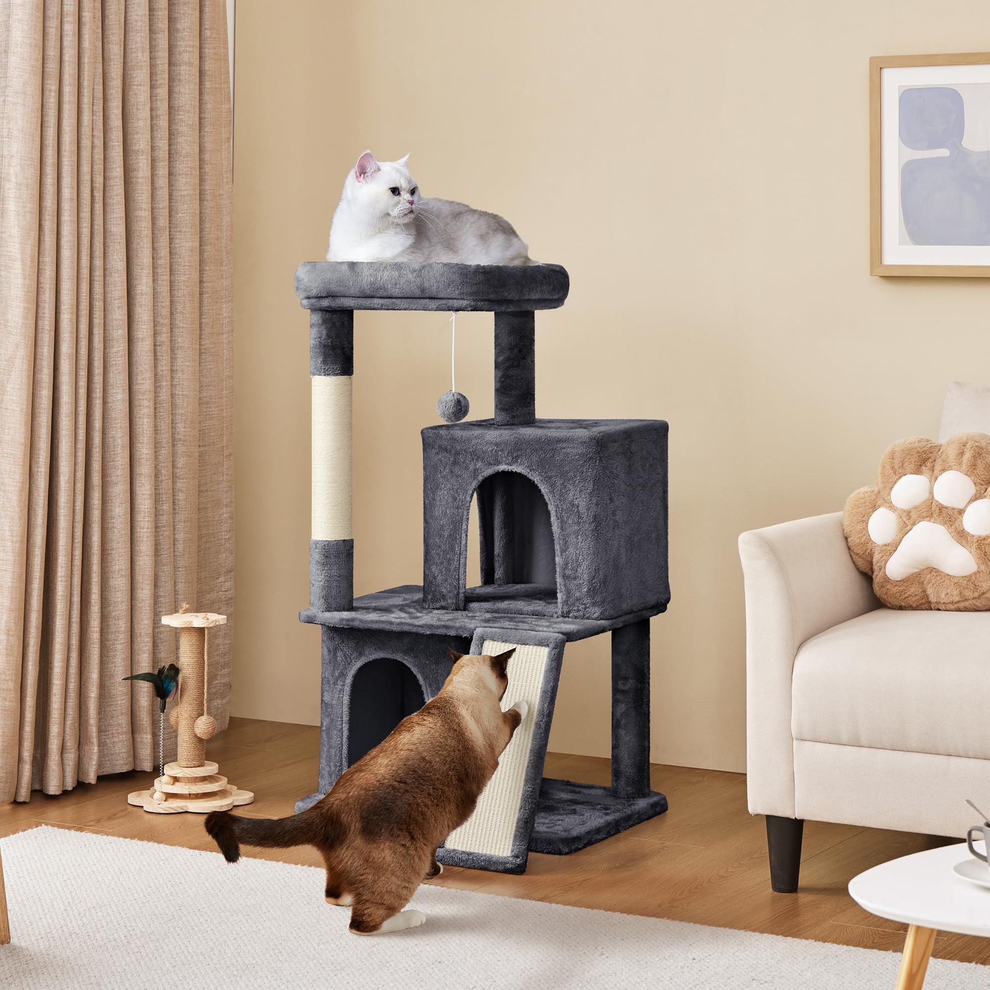 Yaheetech 42in Cat Tree Tower with Scratching Posts, Plush Condo, Ramp & Perch, Multi-Level Climber for Indoor Cats & Kittens, D