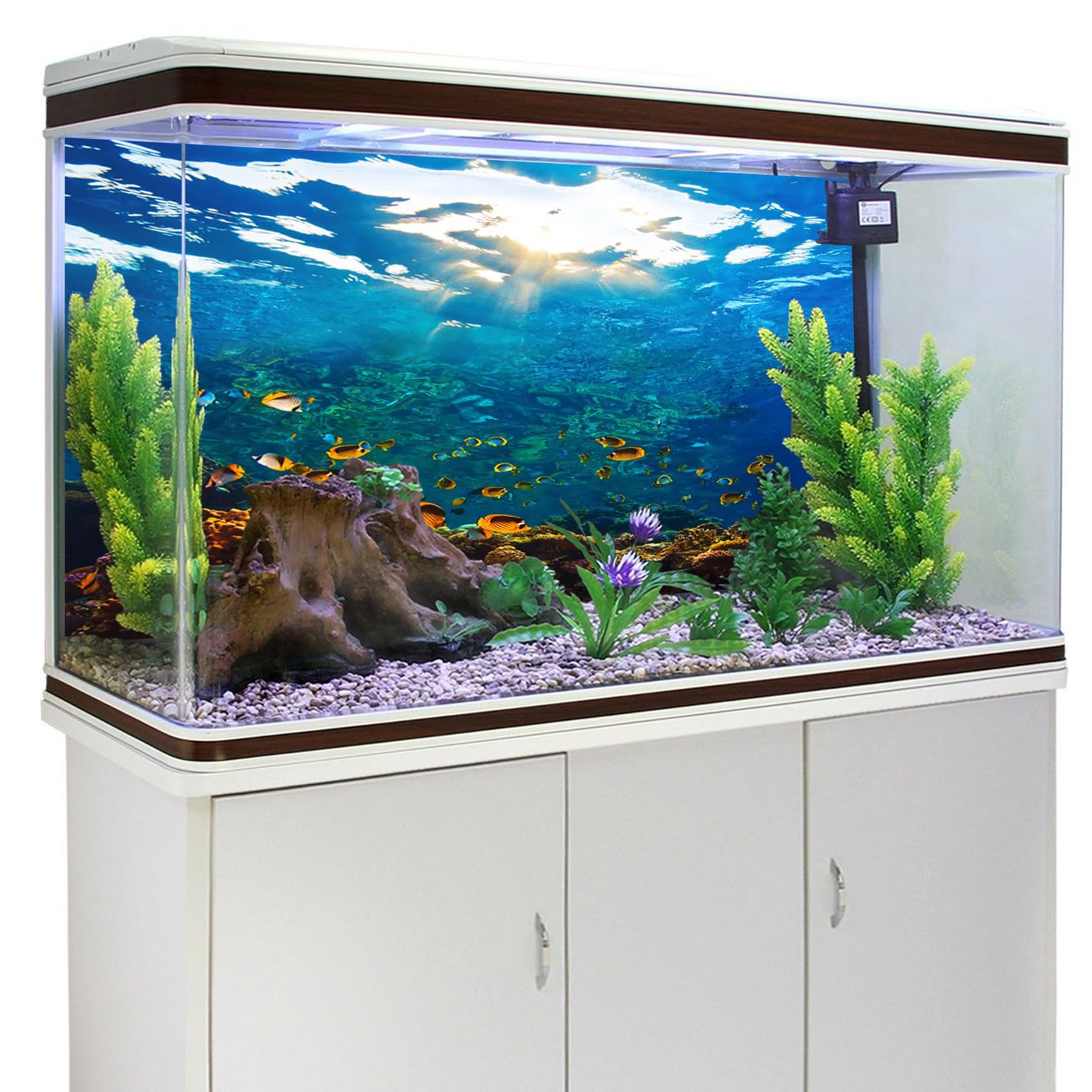 YongFoto Ocean Theme Fish Tank Background 72x18 inch Seaweed Coral Reef Rock Seafloor Tropical Fish Underwater Sea World Polyest