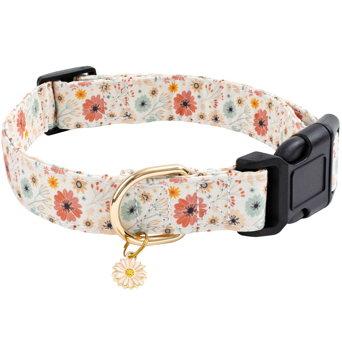 Faygarsle Cotton Designer Dogs Collar Cute Flower Dog Collars For Girl Female Small Medium Large Dogs With Flower Charms M