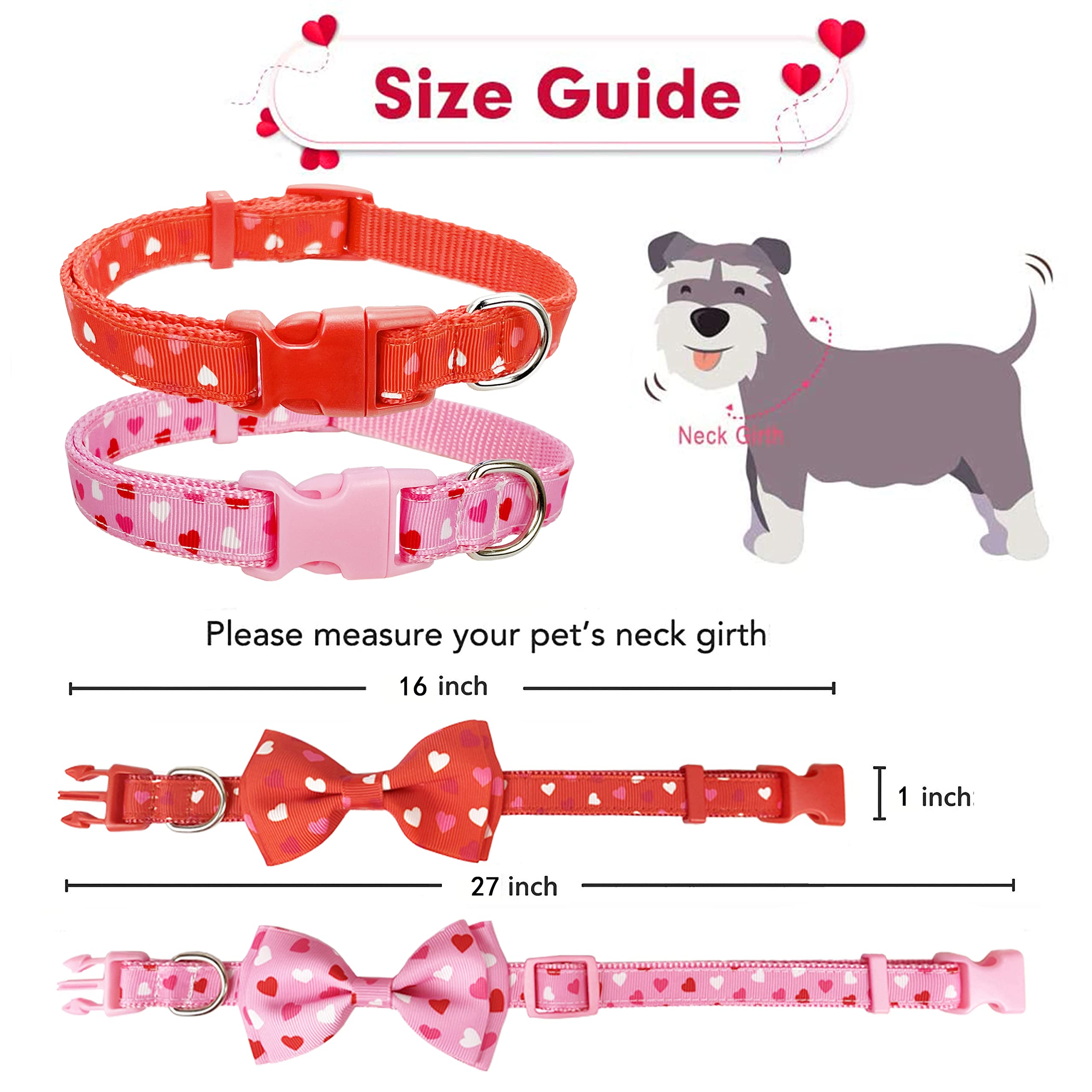 Valentine'S Dog Collar With Bow Tie, Holiday Cute 2 Pack Collar For Medium Large Dogs (Love Song, Large-(16-27') Neck * 1' Wide)