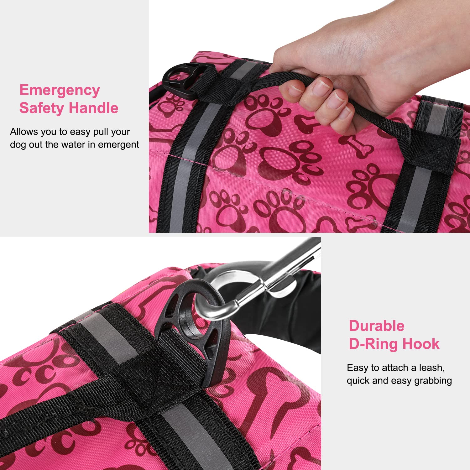 Haocoo Dog Life Jacket Vest Saver Safety Swimsuit Preserver With Reflective Stripes/Adjustable Belt Dogs?Pink Bone,Xxs