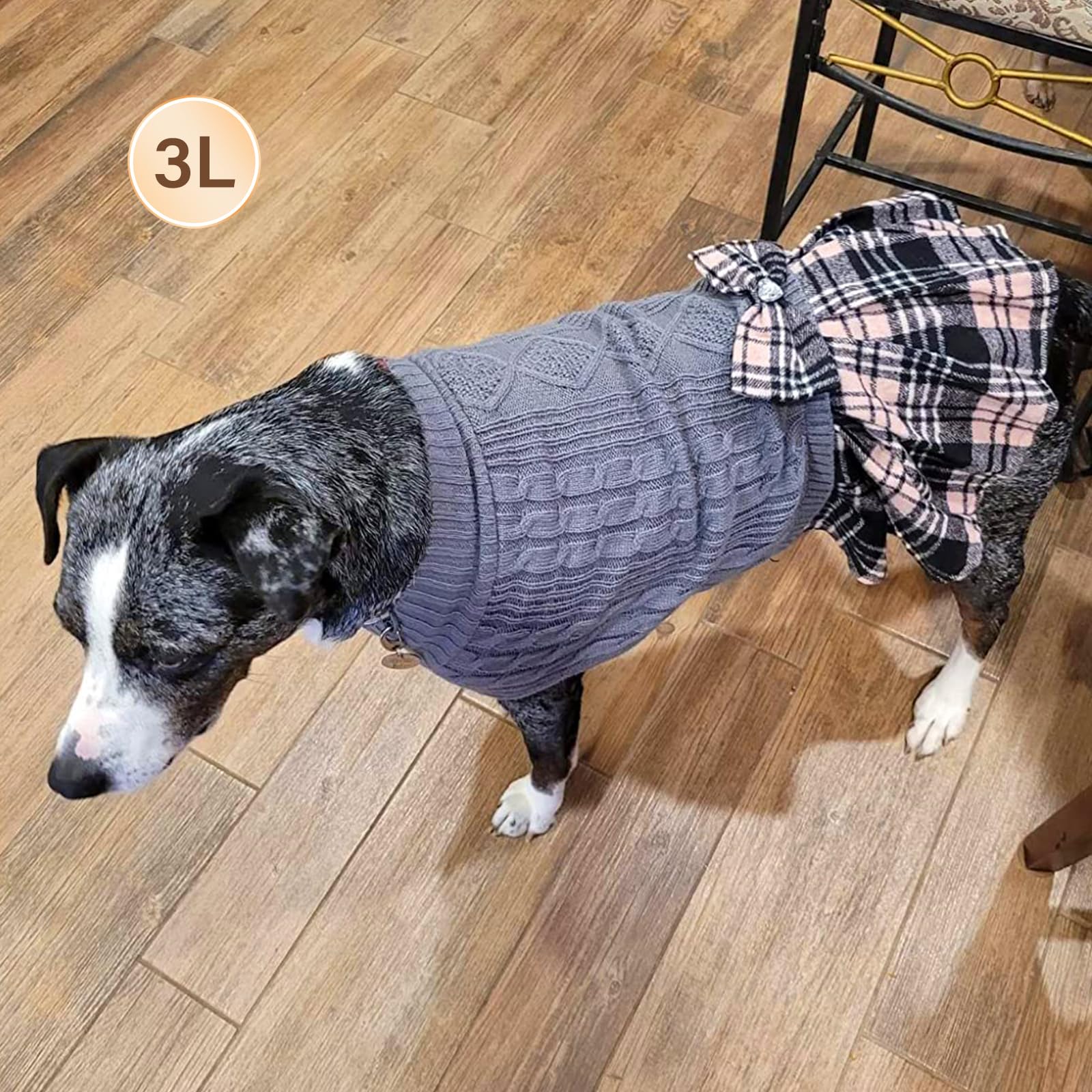 KYEESE Dog Sweater Large Dogs Sweater with Bowtie Checkered Soft Clothes Large Size Dogs Turtleneck Warm Pet Sweater Pet Sweater