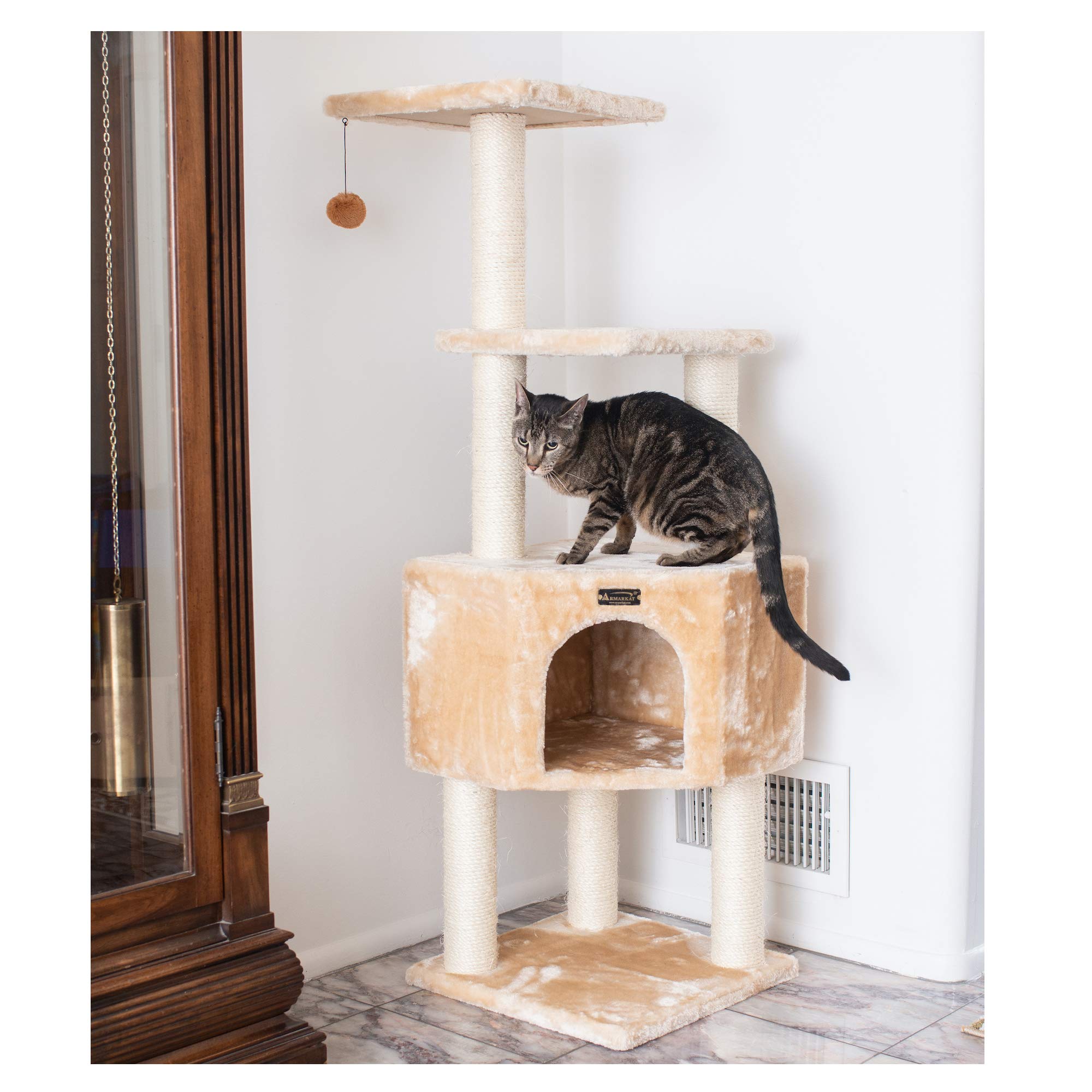 Armarkat 3 Levels Real Wood Cat Tower for Kittens Play 48 Height Beige A4801
