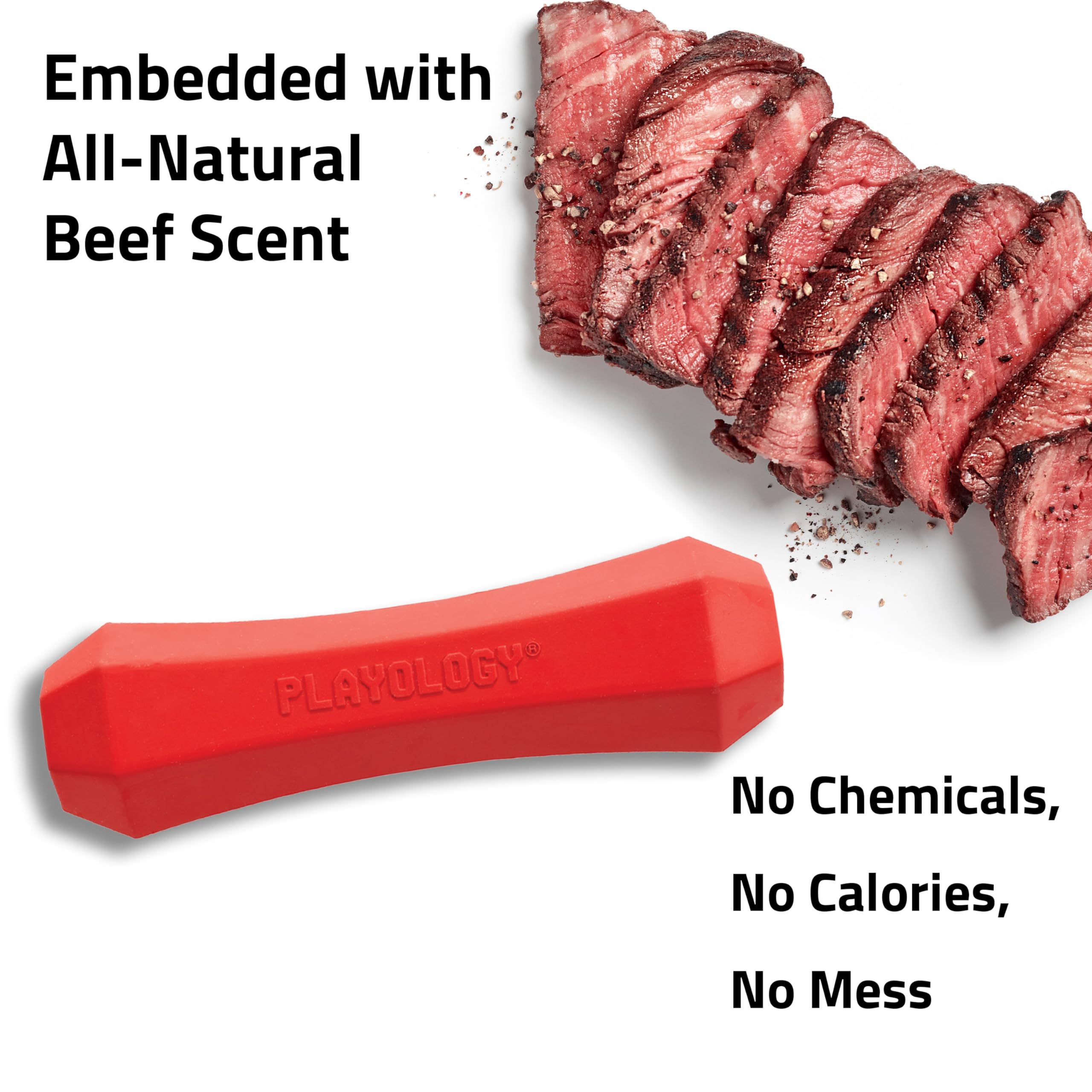 Playology Squeaky Chew Stick Dog Toy For Large To X-Large Dogs 50 Lbs & Up | Engaging All-Natural Beef Scented Chew Toy For Toug
