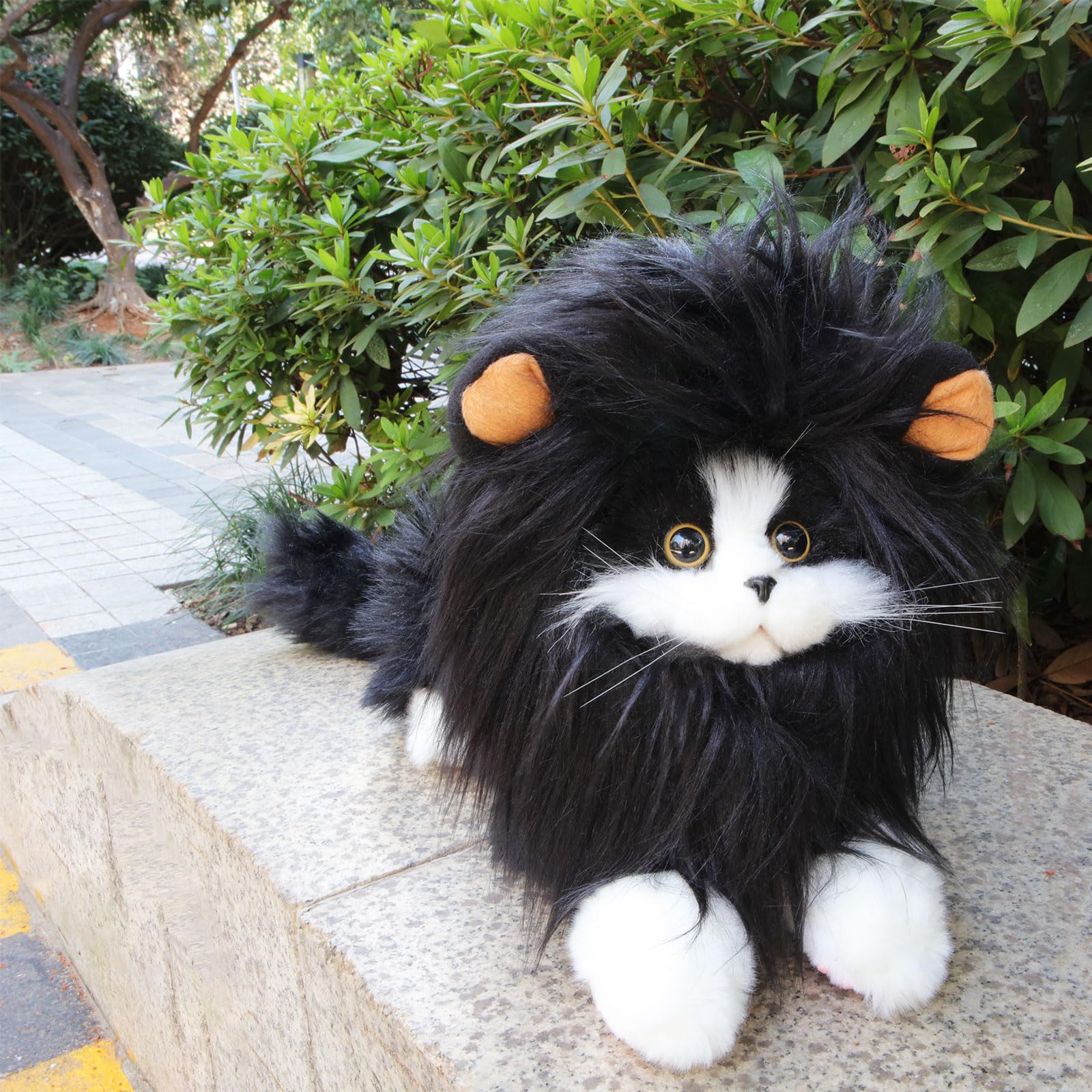 Rosylife Lion Mane Wig For Cat Costume Pet Adjustable Washable Comfortable Fancy Lion Hair Cat Clothes Dress For Halloween Christmas Easter Festival Party Activity (Small, Black)