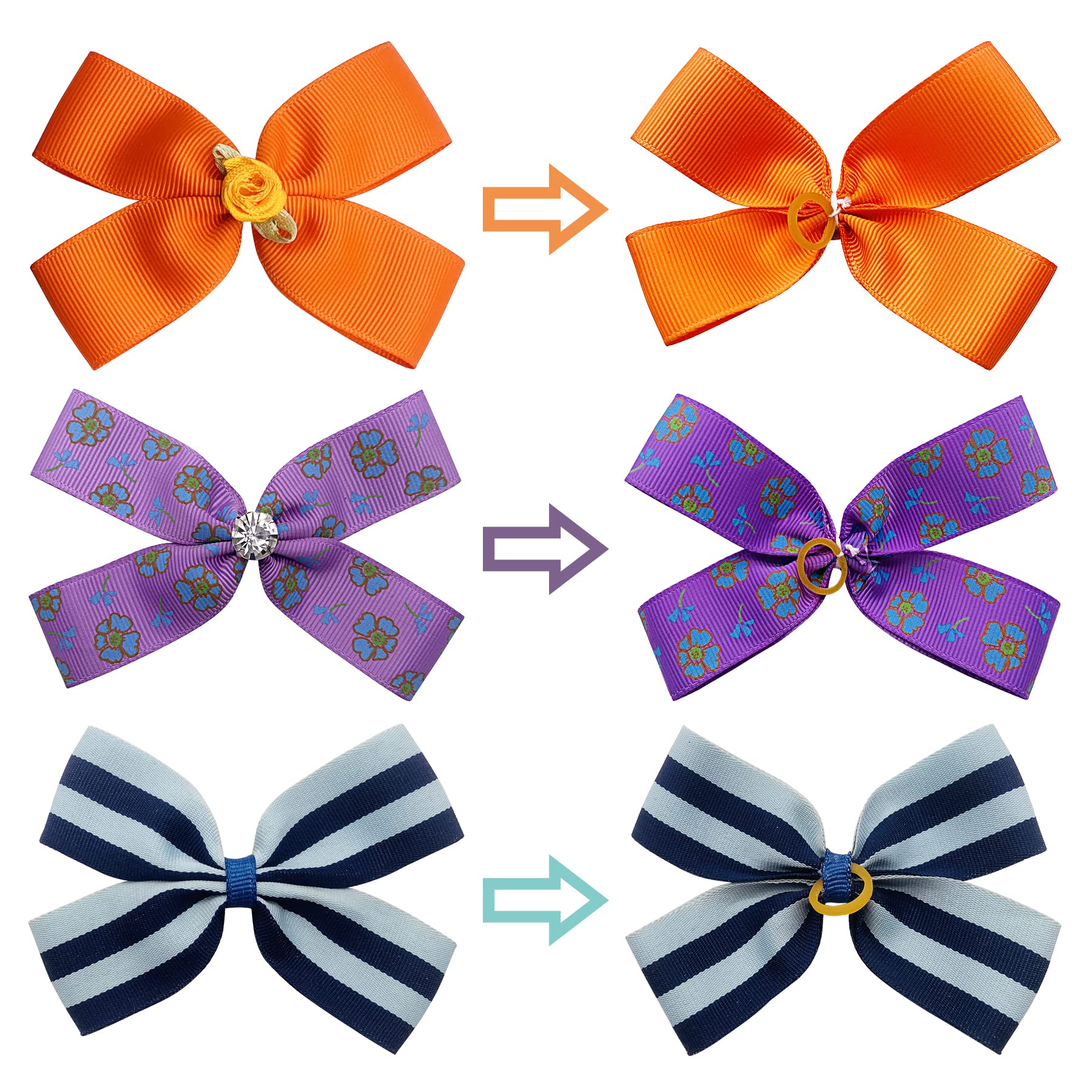 Jpgdn 50Pcs/25Pairs 3'' 4'' Big Dog Hair Bows With Elastic Rubber Band For Medium Large Dogs Doggie Rhinestone Floral Bowknot To