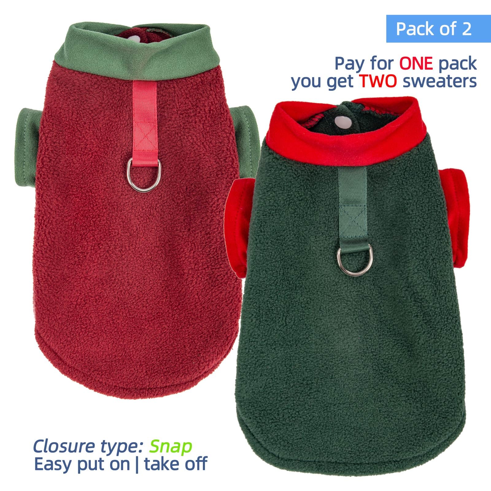Fabricastle Christmas Dog Sweater, 2-Pack Dog Clothes, Ultra Soft And Warm Pet Jackets For Small Dogs & Cats, Winter Pet Apparel