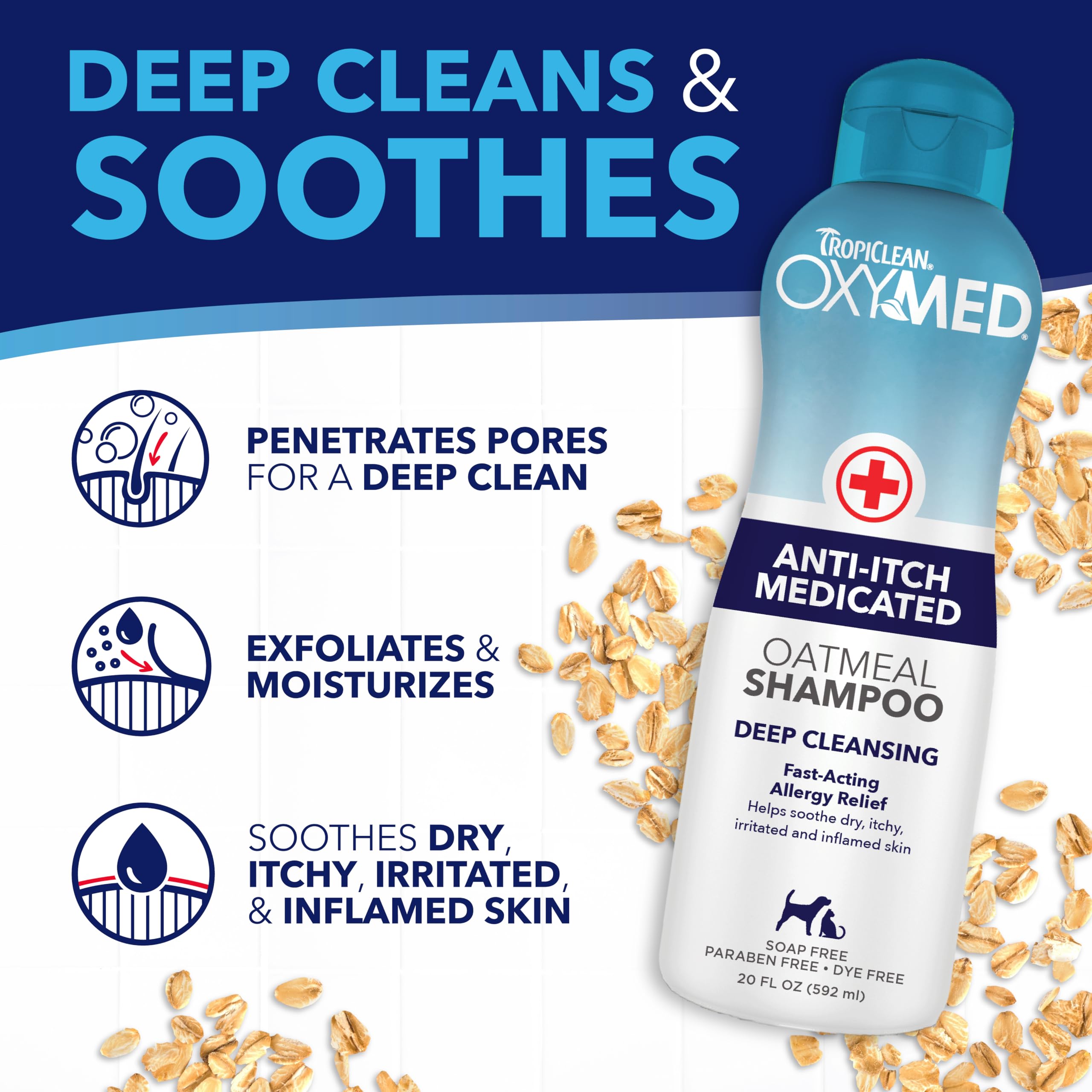 Tropiclean Oxymed Cat & Dog Medicated Shampoo For Itchy Skin And Oxymed Medicated Itch Relief Spray Set, Skin Soothing Oatmeal S