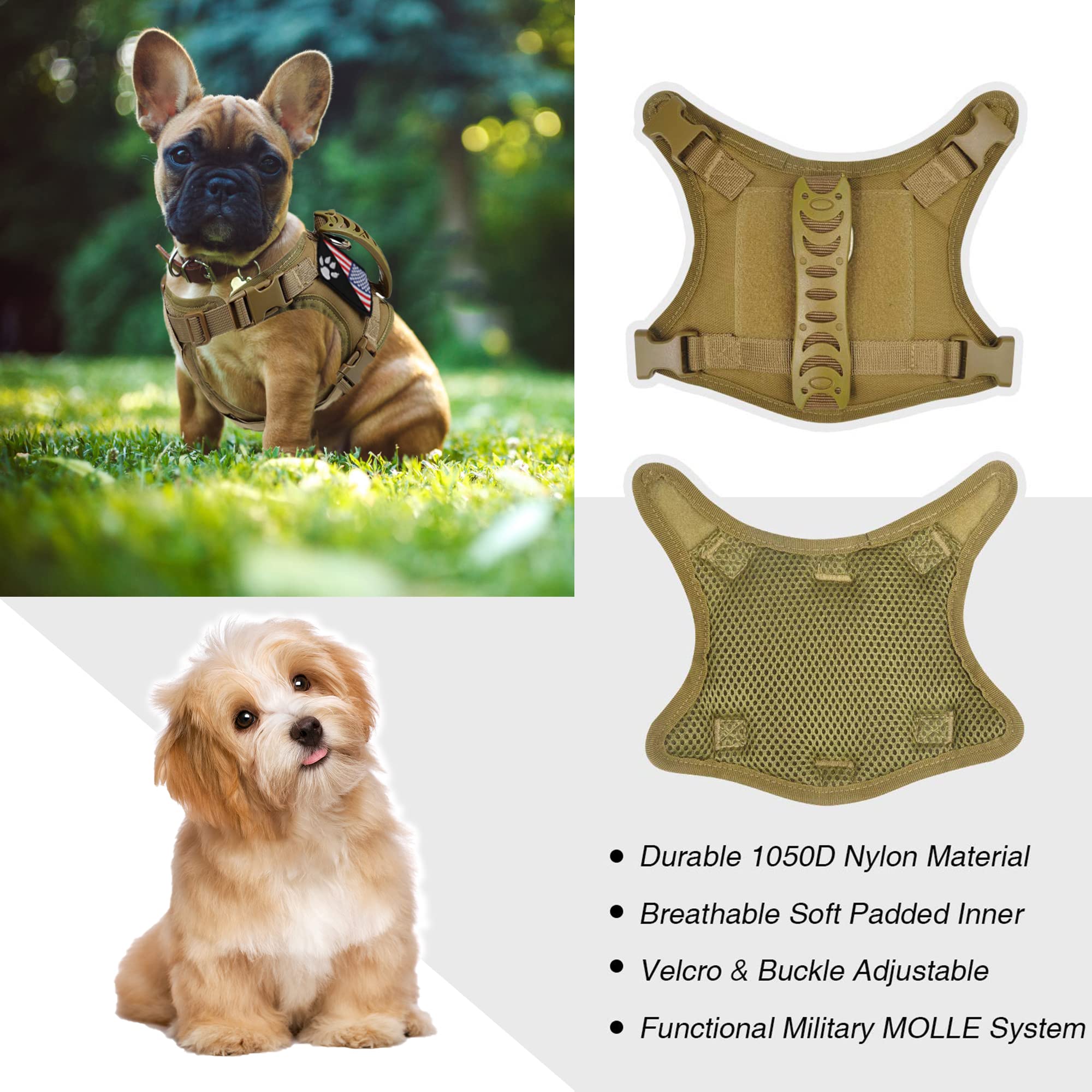 FXGOING Tactical Dog Harness - Adjustable K9 Vest, Nylon, XS, Brown, Model FXGOING001 for Outdoor Training