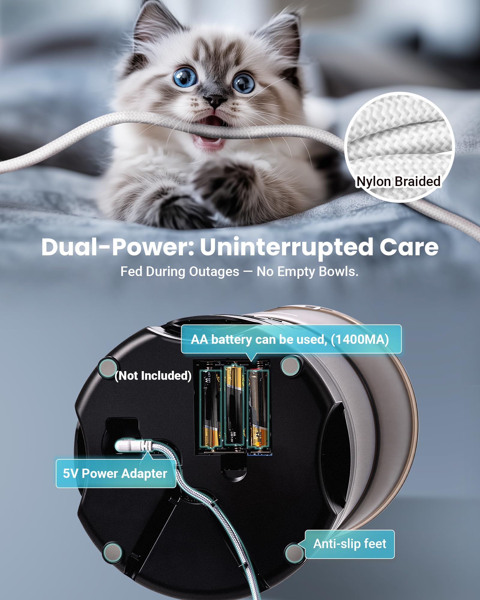 Vacqueen Automatic Cat Feeder for 3 Cats, 6L/25 Cups Smart WiFi Pet Feeder, Strong Anti-Jam System, Dual-Effect Desiccant Cat Fo