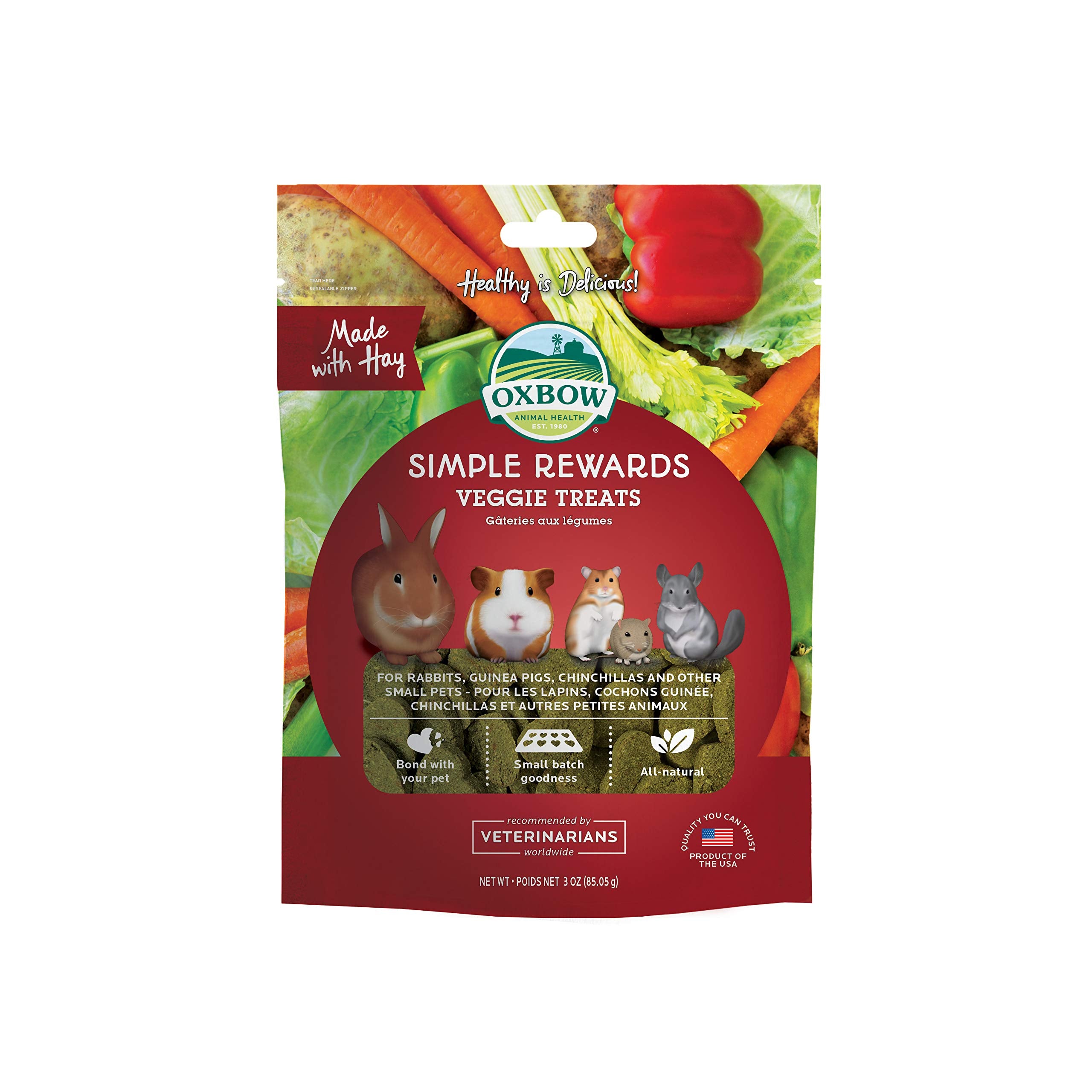 Oxbow Simple Rewards Veggie and Hay Blend Treats for Rabbits, Guinea Pigs, Chinchillas, and Small Pets 3 Ounce (Pack of 1)