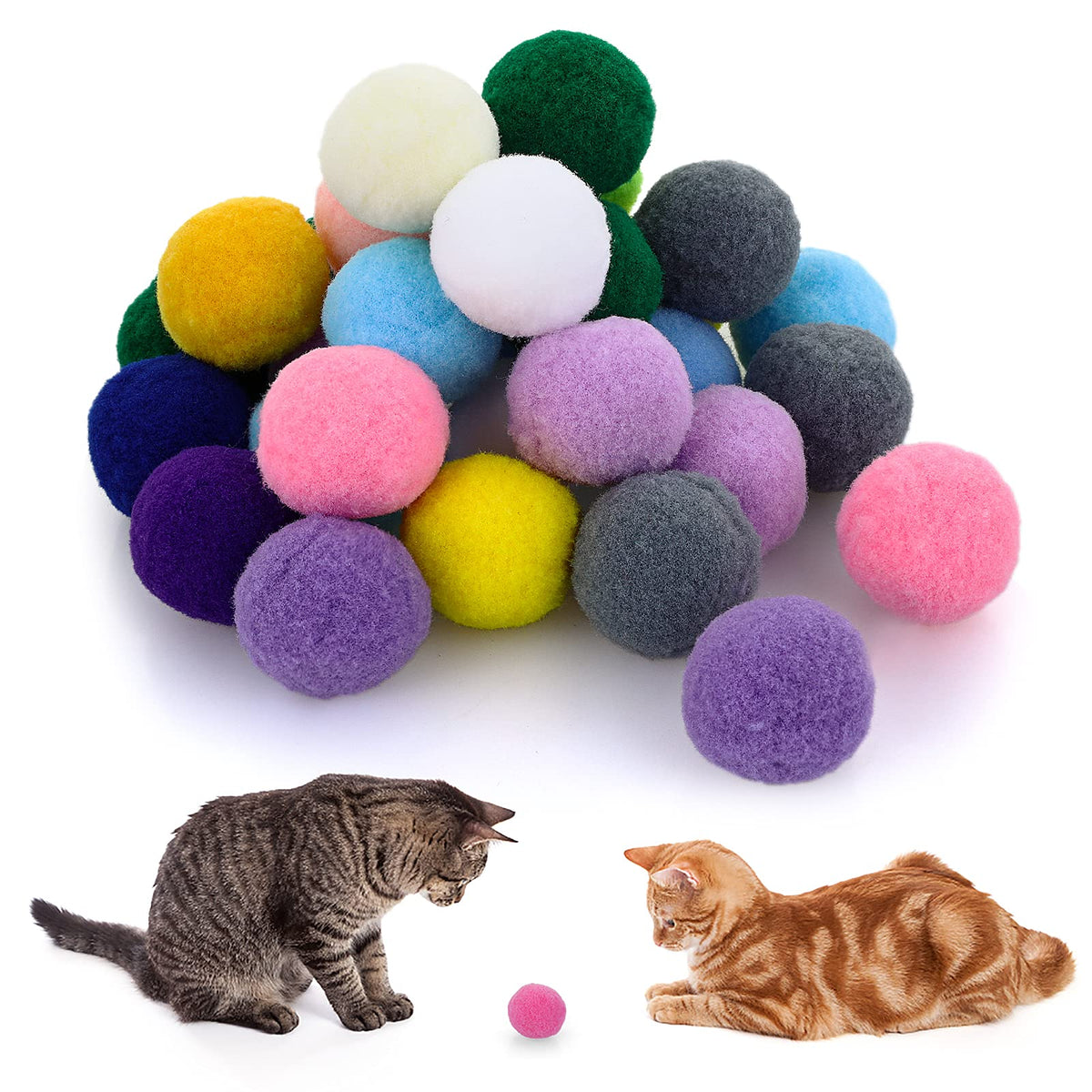 Molain Large Cat Toy Balls, Soft Cat Balls 1Inch Kitten Pom Poms Ball Cat Play Toy (30 Pcs)