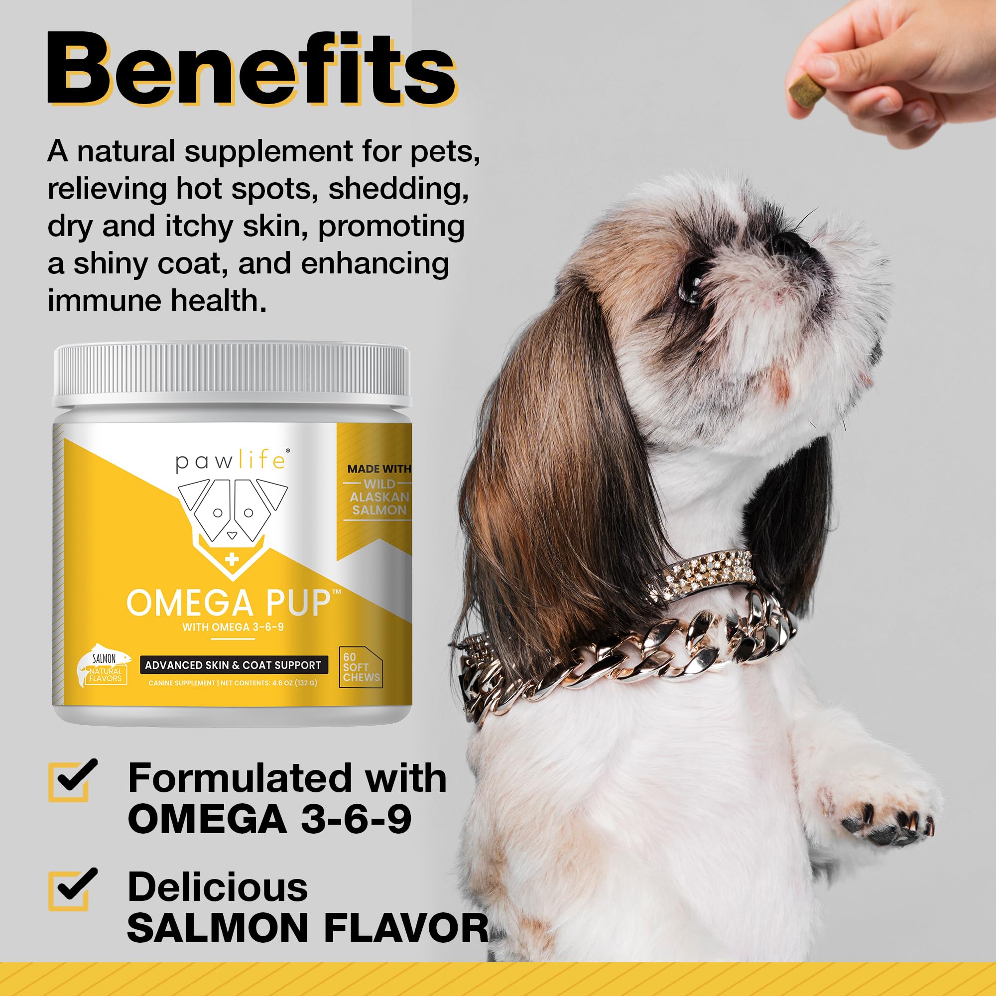 Pawlife Dog Fish Oil Supplements - 60 Omega 3 Fish Oil Dog Vitamins, Veterinarian Formulated Itching Relief for Dogs, Natural Om