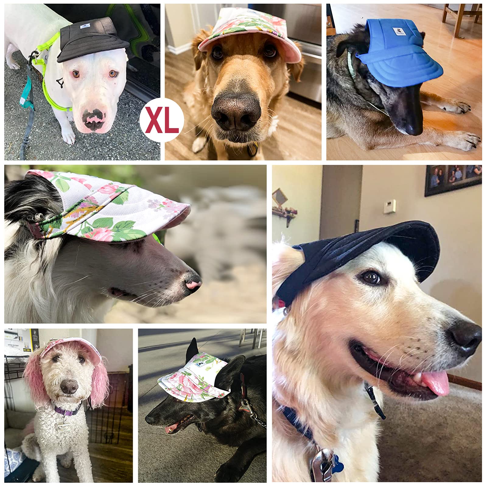 Pawaboo Dog Baseball Cap, Adjustable Dog Outdoor Sport Sun Protection Baseball Cap Visor Sunbonnet Hat Outfit With Ear Holes For Small Dogs Puppy, Large, Floral Purple