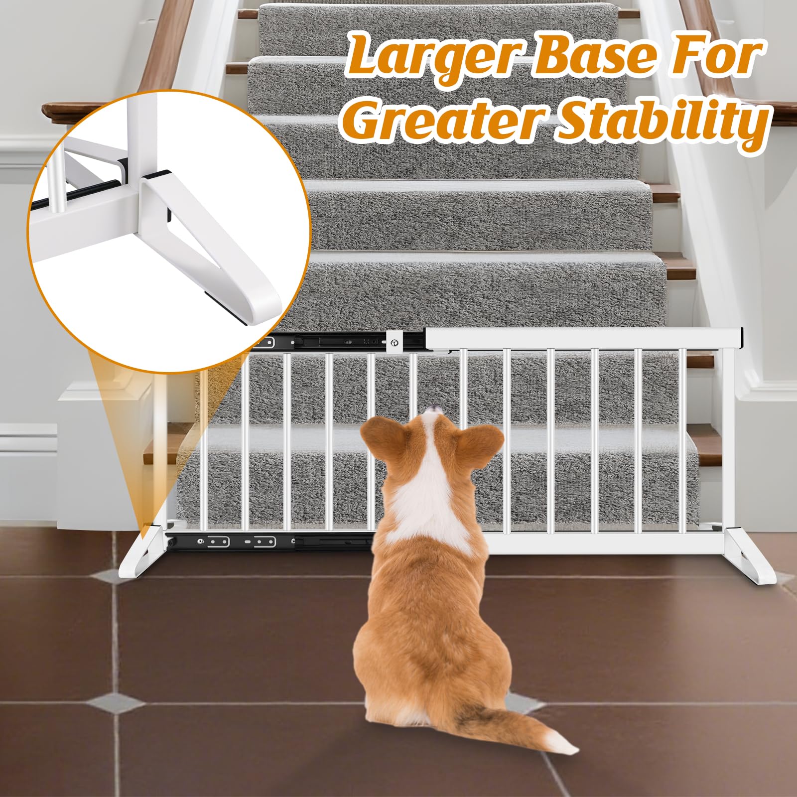 White Metal Dog Gate for Small Dogs - 13.3 Short Freestanding Puppy Gate with Retractable Sliding Rail, No Installation, Indoor/