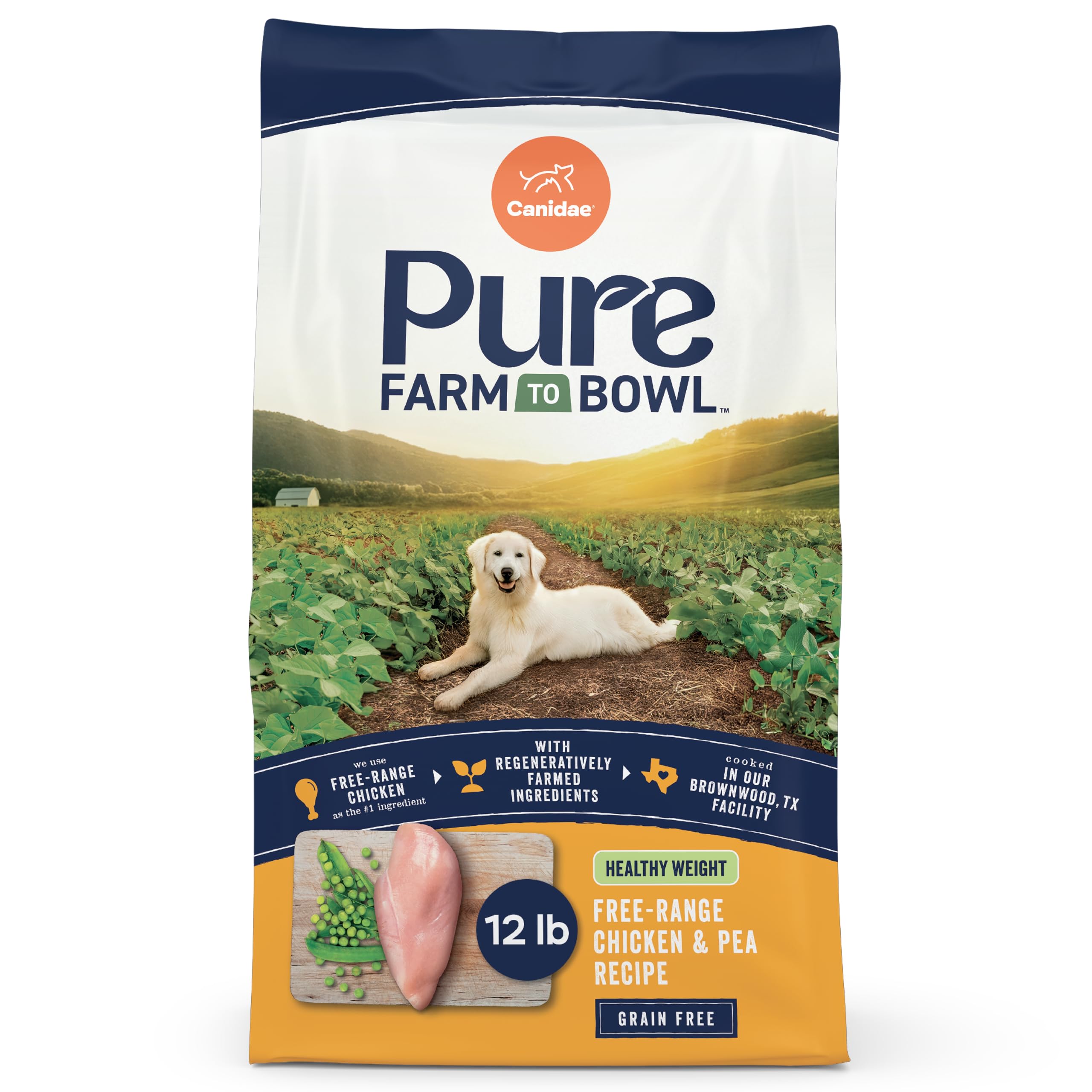Canidae Pure Farm to Bowl Free-Range Chicken & Pea, Healthy Weight, Grain-Free Dry Dog Food, Adult, 12lb