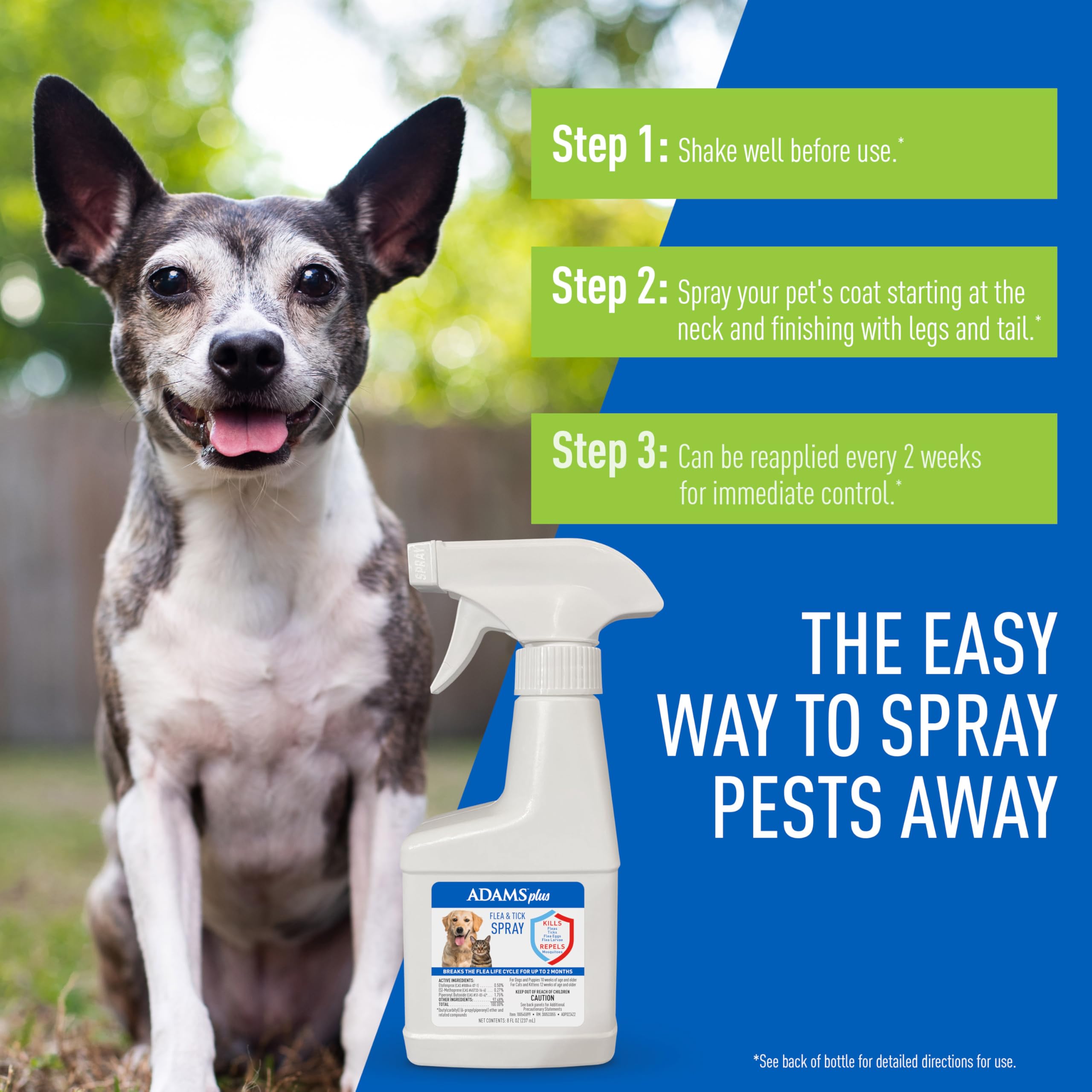 ADAMS Plus Flea & Tick Spray with Precor for Dogs and Cats; Kills Fleas, Flea Eggs, Flea Larvae, Ticks, and Repels Mosquitoes fo